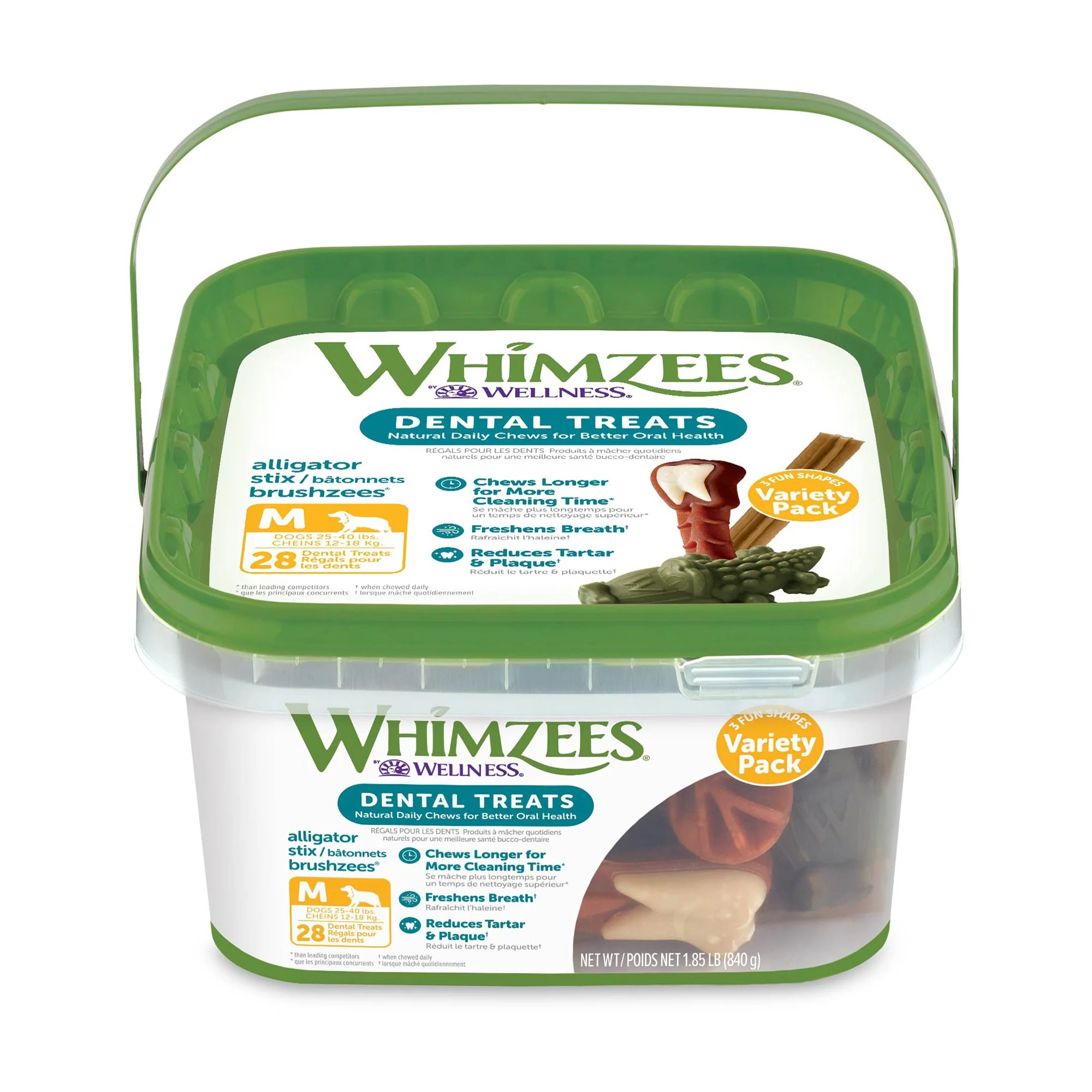 WHIMZEES Natural Grain Free Daily Dental Long Lasting Dog Treats  Variety Box  Medium  28 Count - Image 1