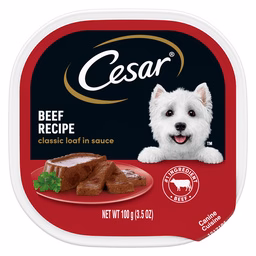 CESAR Wet Dog Food Loaf in Sauce Beef Recipe, 3.5 oz. Easy Peel Trays - Image 1