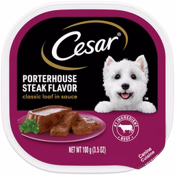 CESAR Wet Dog Food Classic Loaf in Sauce Porterhouse Steak Flavor, 3.5 oz. Easy Peel Trays - Image 1