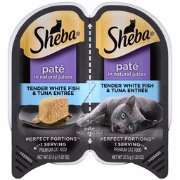 SHEBA Wet Cat Food Pate, Tender Whitefish & Tuna Entree, 2.6 oz. PERFECT PORTIONS Twin Pack Trays - Image 1