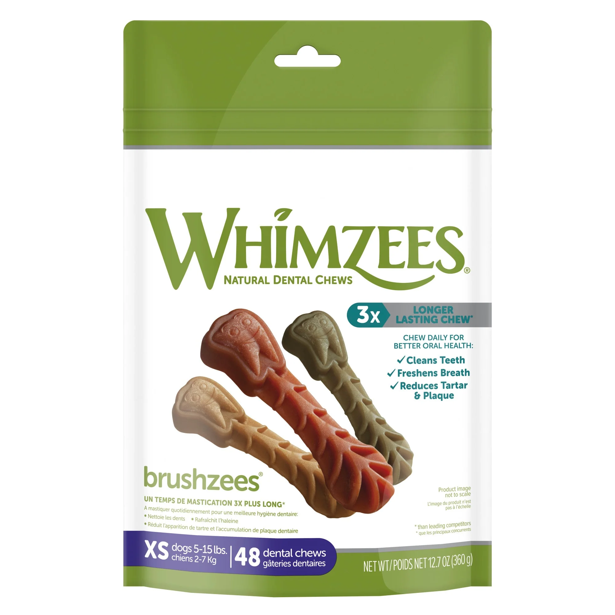 WHIMZEES Natural Grain Free Daily Dental Long Lasting Dog Treats  Brushzees  Extra Small  Bag of 48 - Image 1