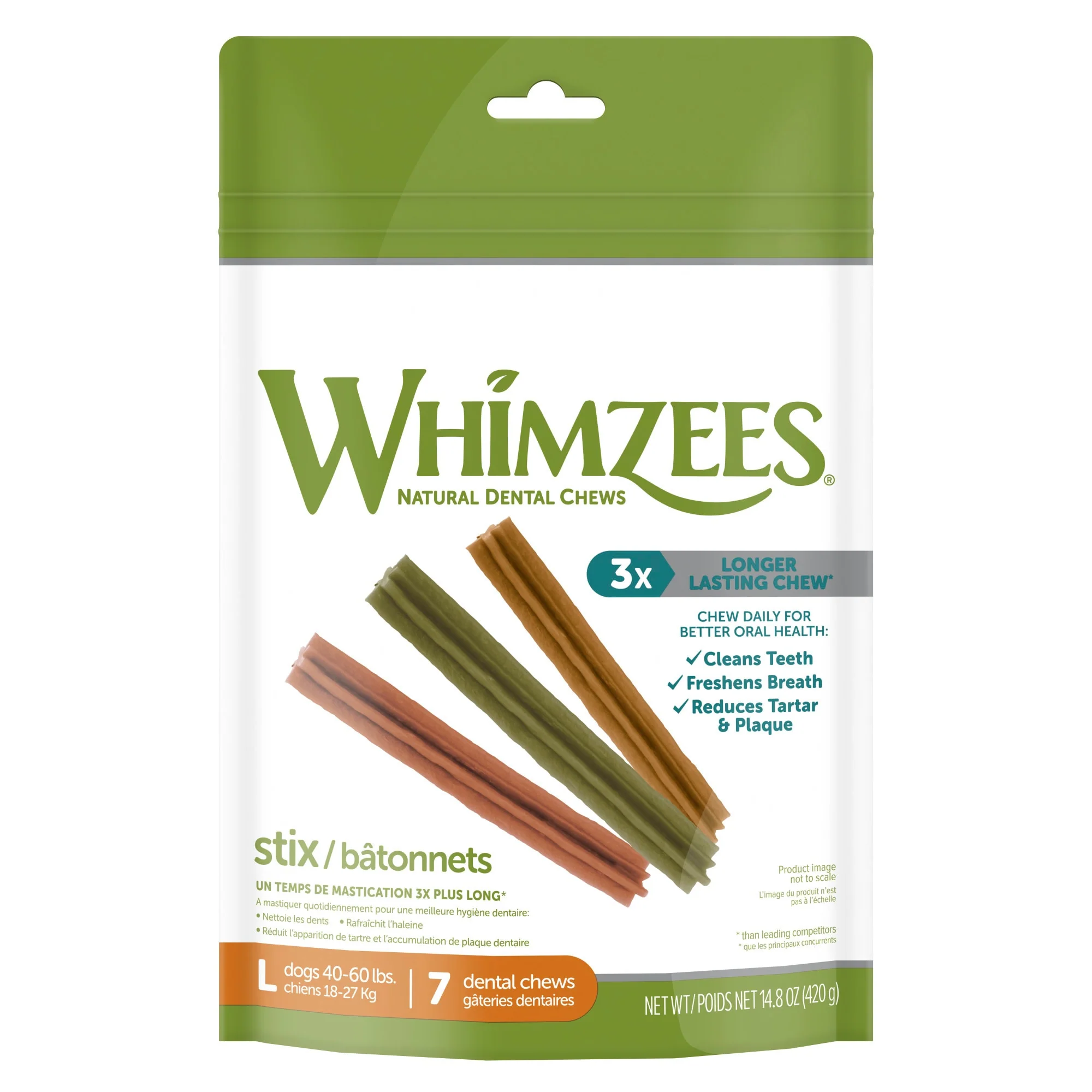 WHIMZEES Natural Grain Free Daily Dental Long Lasting Dog Treats  Stix  Large  Bag of 7 - Image 1
