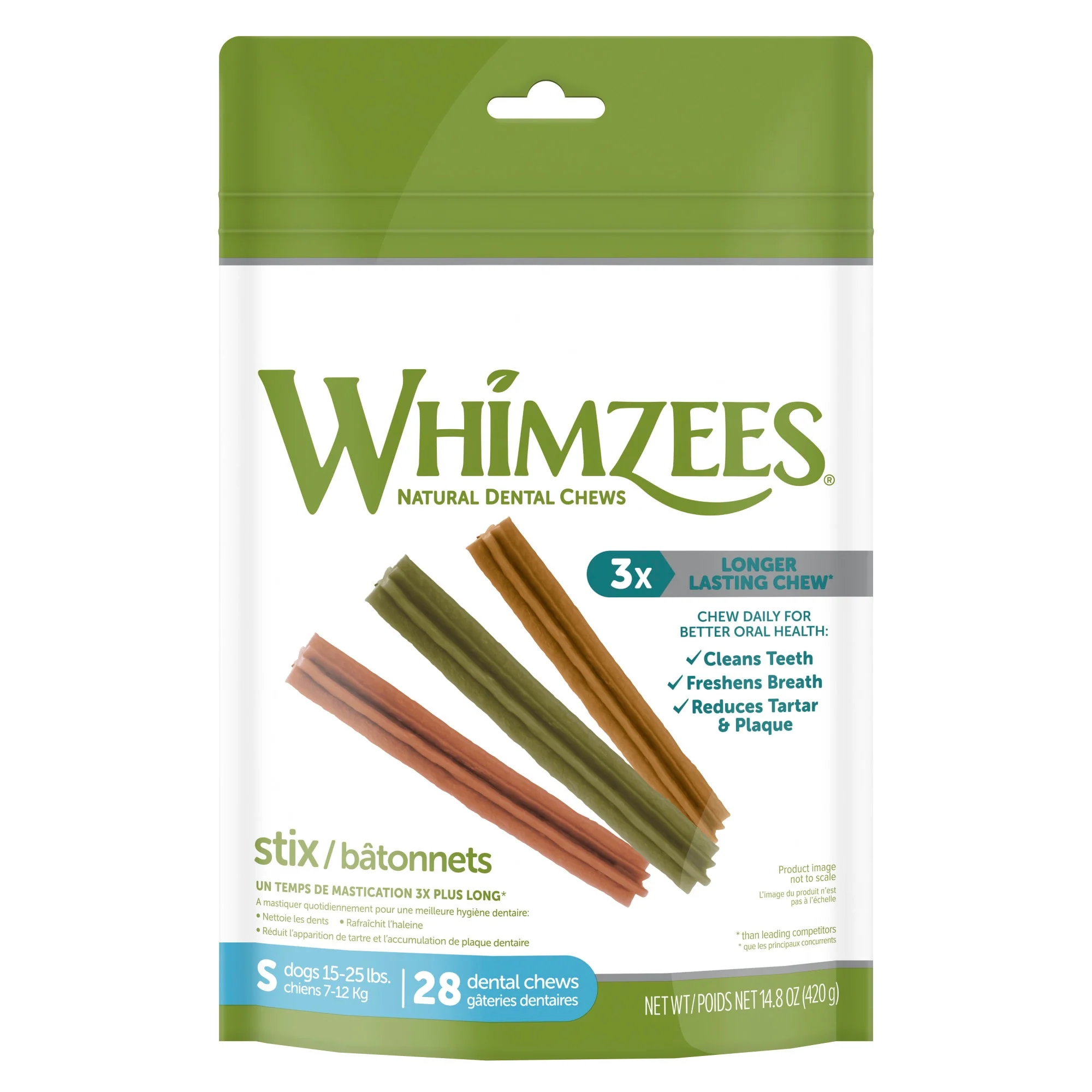 WHIMZEES Natural Grain Free Daily Dental Long Lasting Dog Treats  Stix  Small  Bag of 28 - Image 1