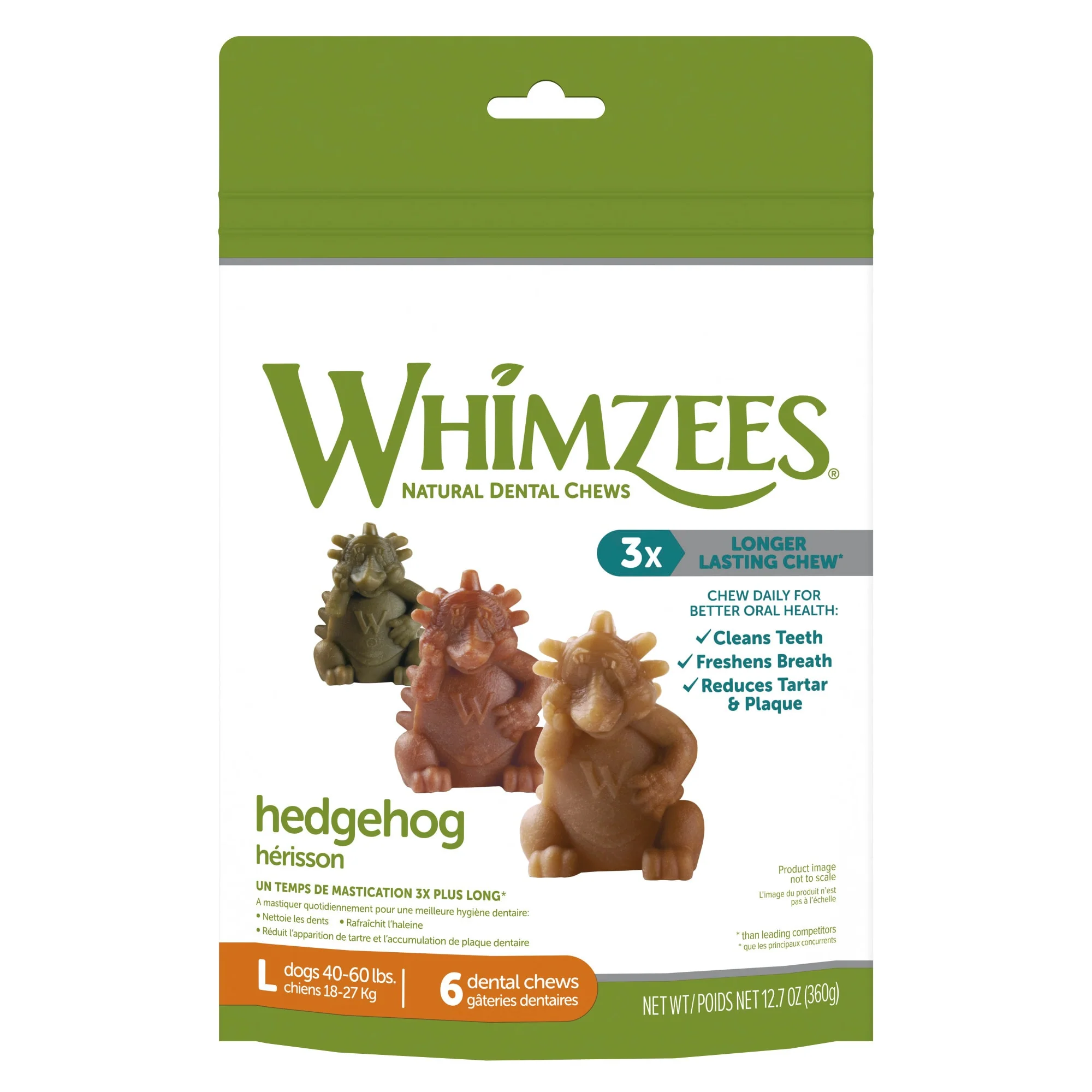 WHIMZEES Natural Grain Free Daily Dental Long Lasting Dog Treats  Hedgehog  Large  Bag of 6 - Image 1