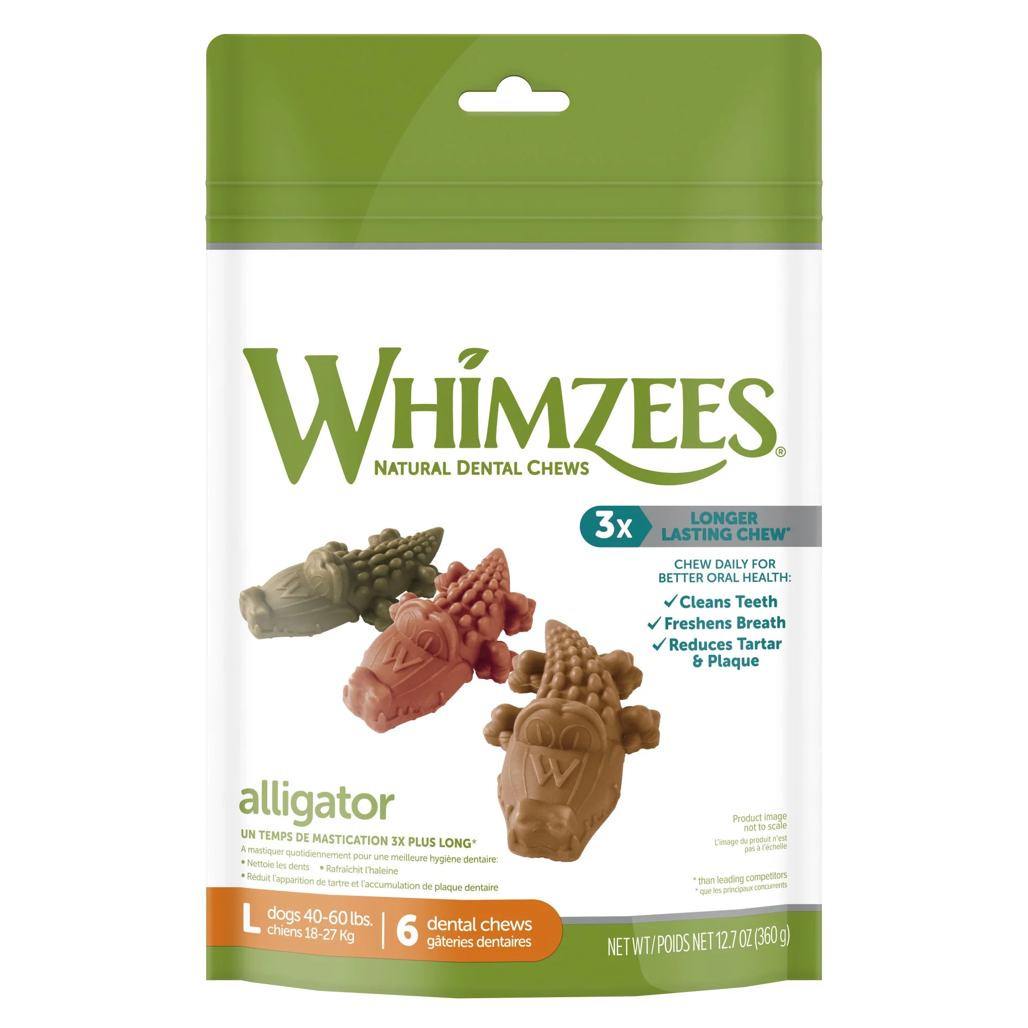 WHIMZEES Natural Grain Free Daily Dental Long Lasting Dog Treats  Alligator  Large  Bag of 6 - Image 1
