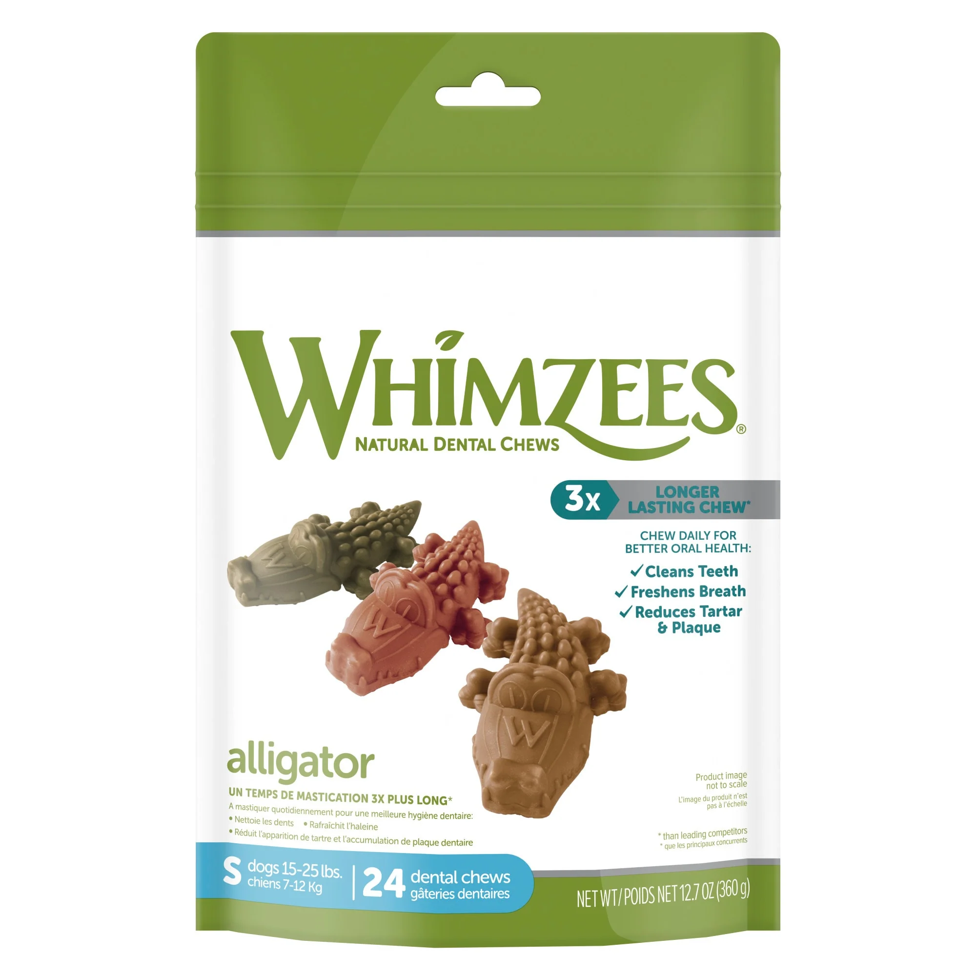 WHIMZEES Natural Grain Free Daily Dental Long Lasting Dog Treats  Alligator  Small  Bag of 24 - Image 1
