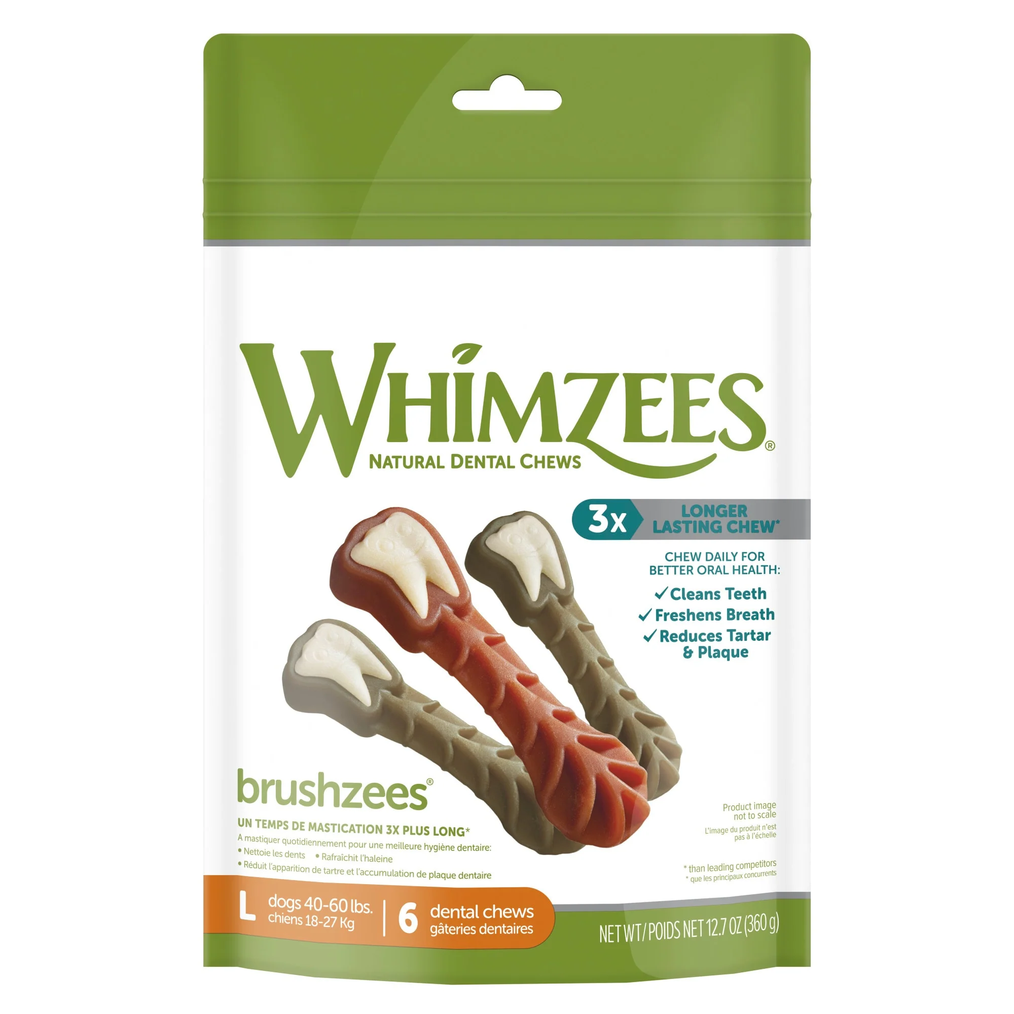 WHIMZEES Natural Grain Free Daily Dental Long Lasting Dog Treats  Brushzees  Large  Bag of 6 - Image 1