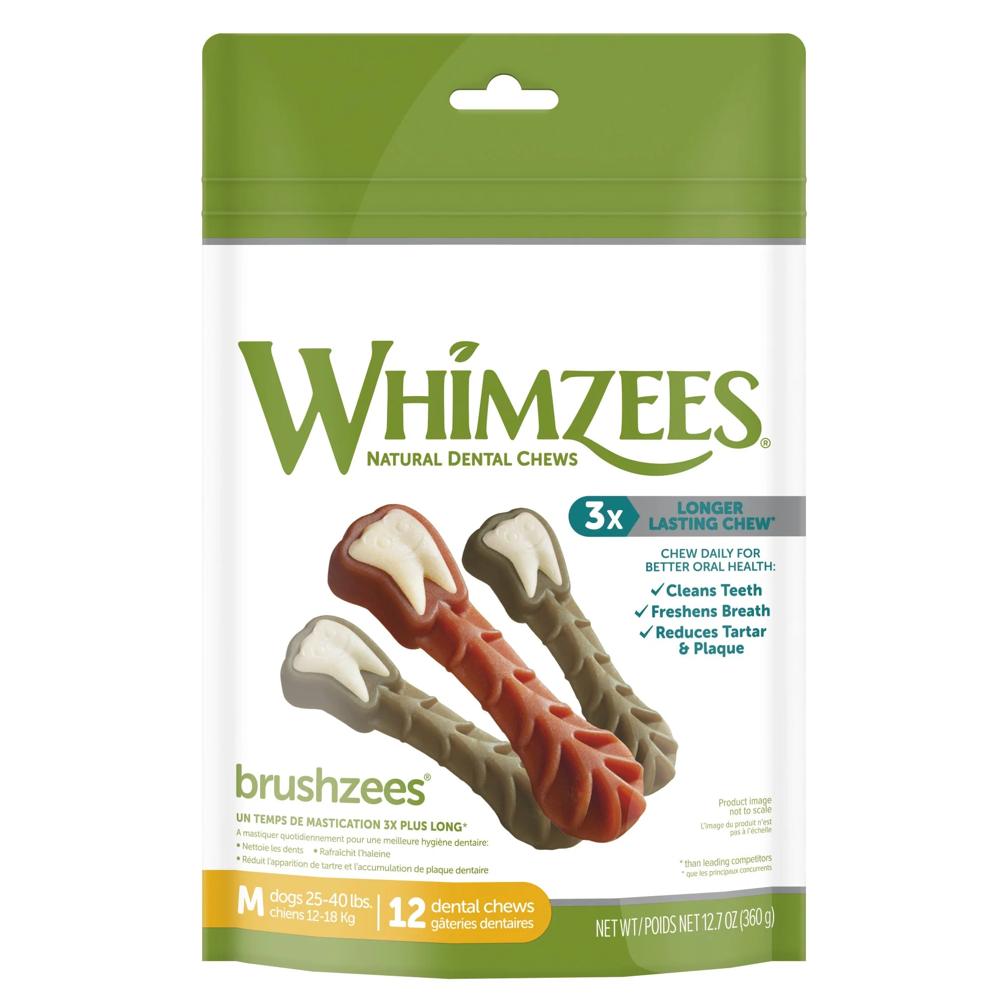 WHIMZEES Natural Grain Free Daily Dental Long Lasting Dog Treats  Brushzees  Medium  Bag of 12 - Image 1
