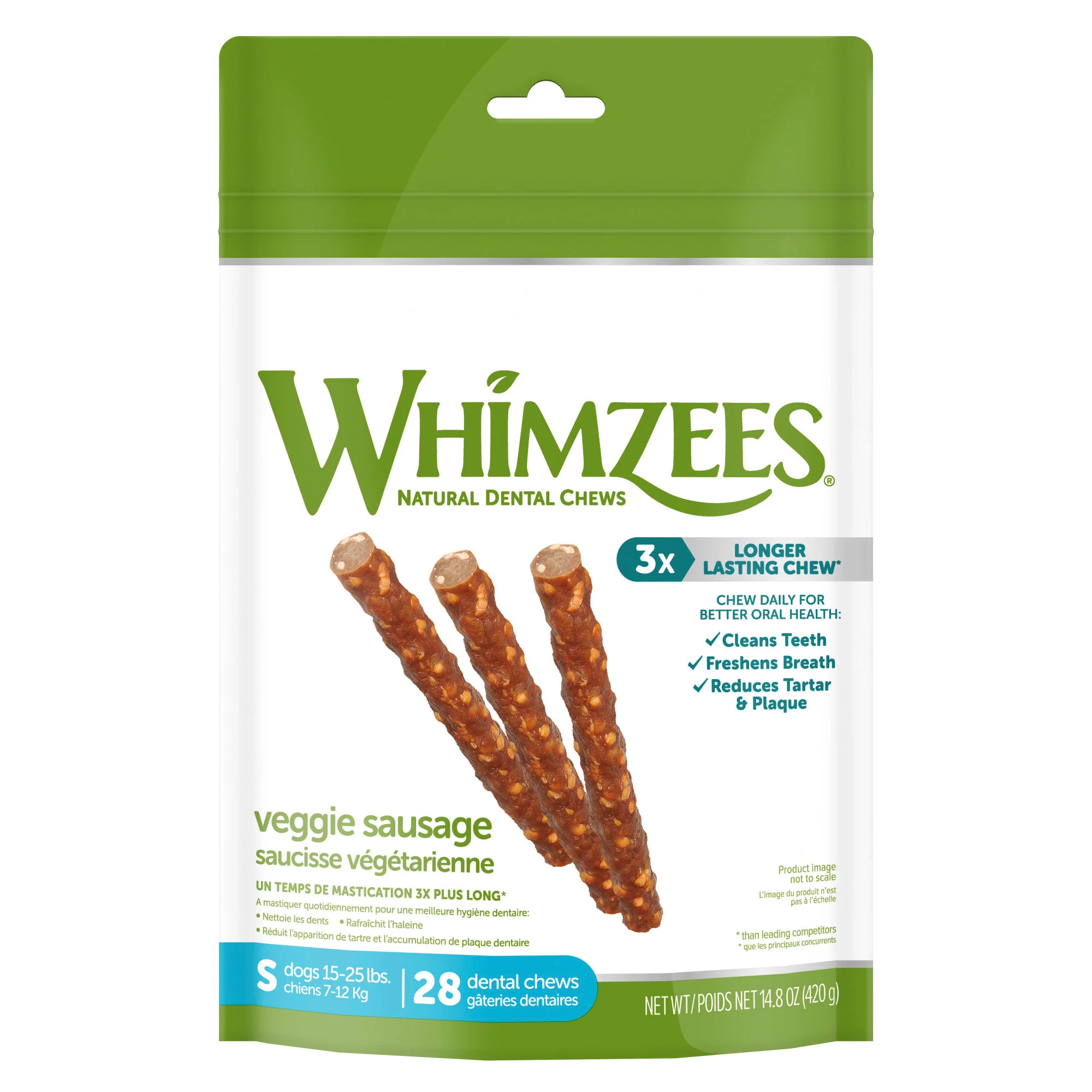 WHIMZEES Natural Grain Free Daily Dental Long Lasting Dog Treats  Veggie Sausage  Small  Bag of 28 - Image 1
