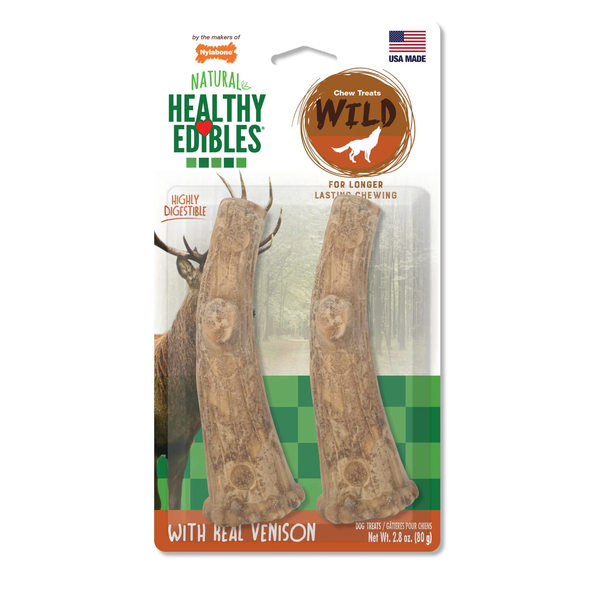 Nylabone Healthy Edibles WILD Antler Natural Long Lasting Venison Flavor Dog Chew Treats 2 count Medium - Up to 35 lbs. - Image 1