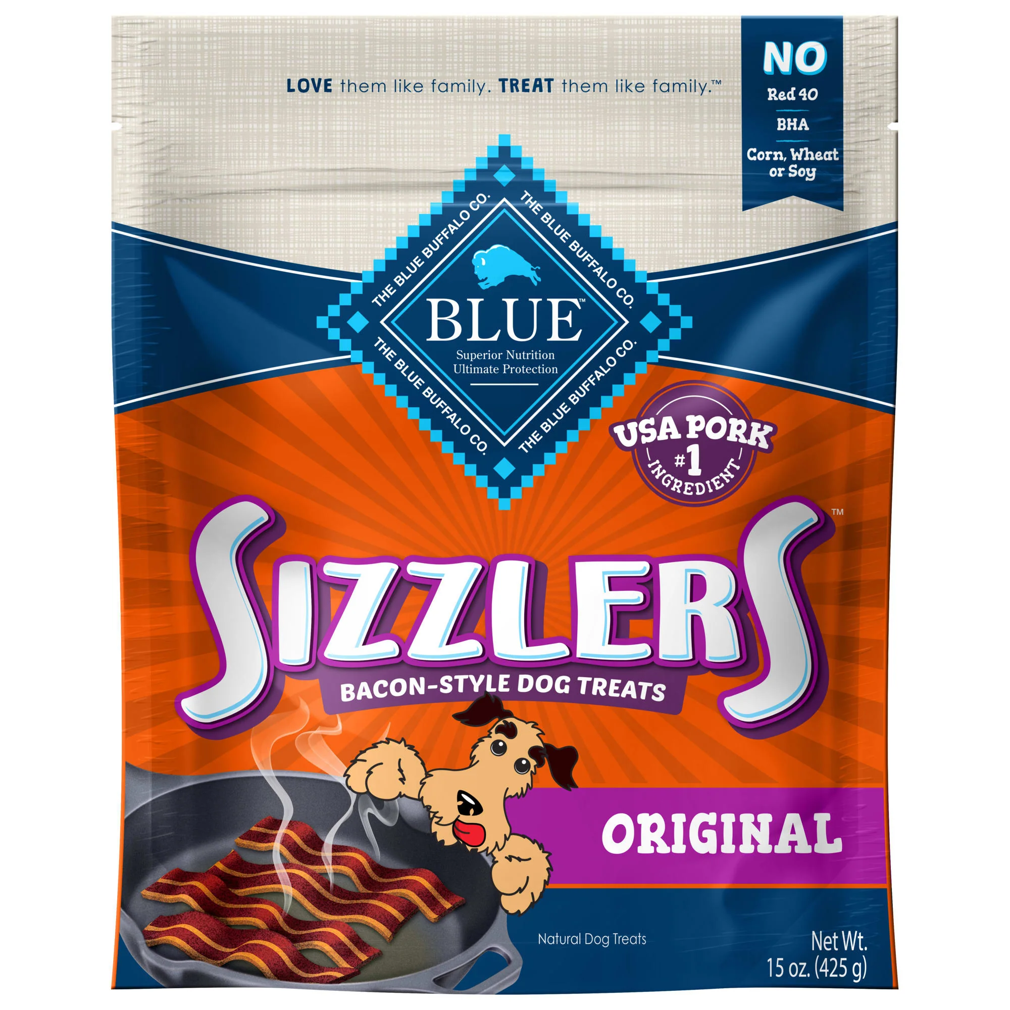 Blue Buffalo Sizzlers Bacon-Style Pork Flavor Soft Treats for Dogs  Whole Grain  15 oz. Bag - Image 1
