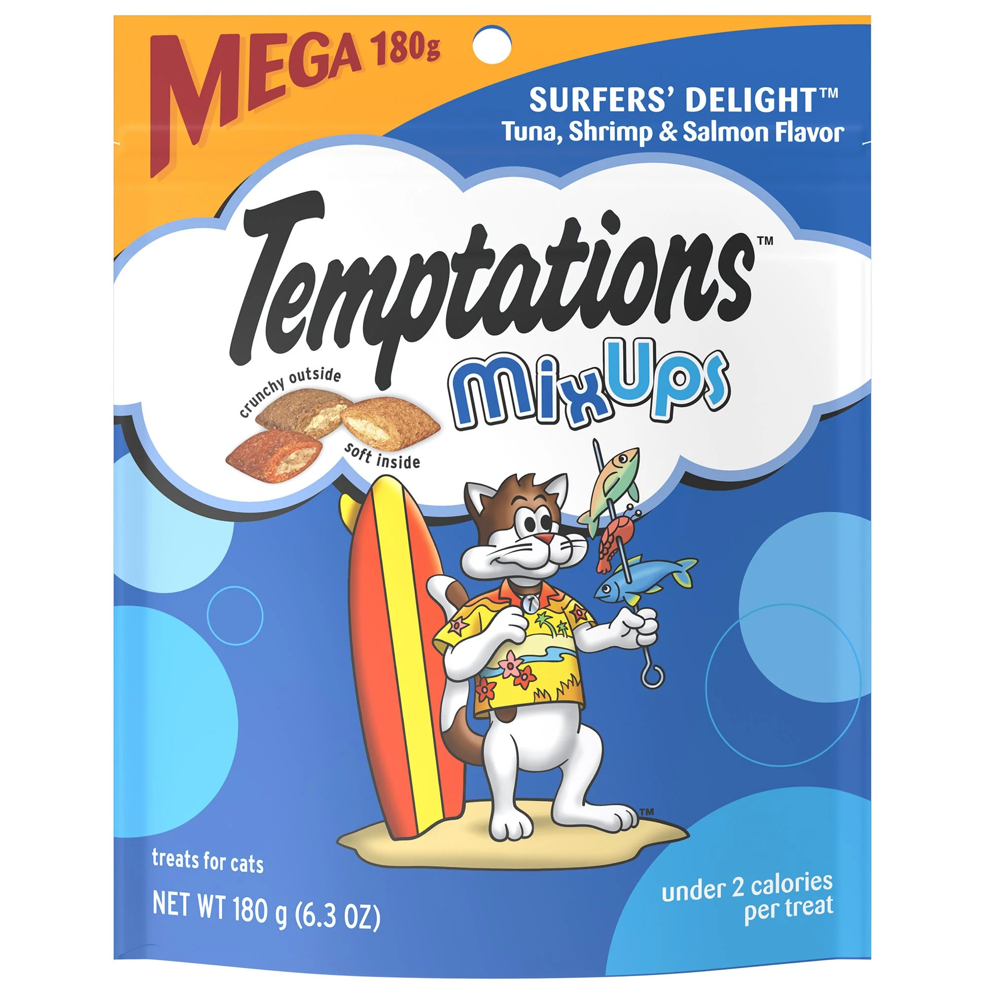 TEMPTATIONS MIXUPS Crunchy and Soft Cat Treats Surfers  Delight Flavor  6.3 oz. Pouch - Image 1
