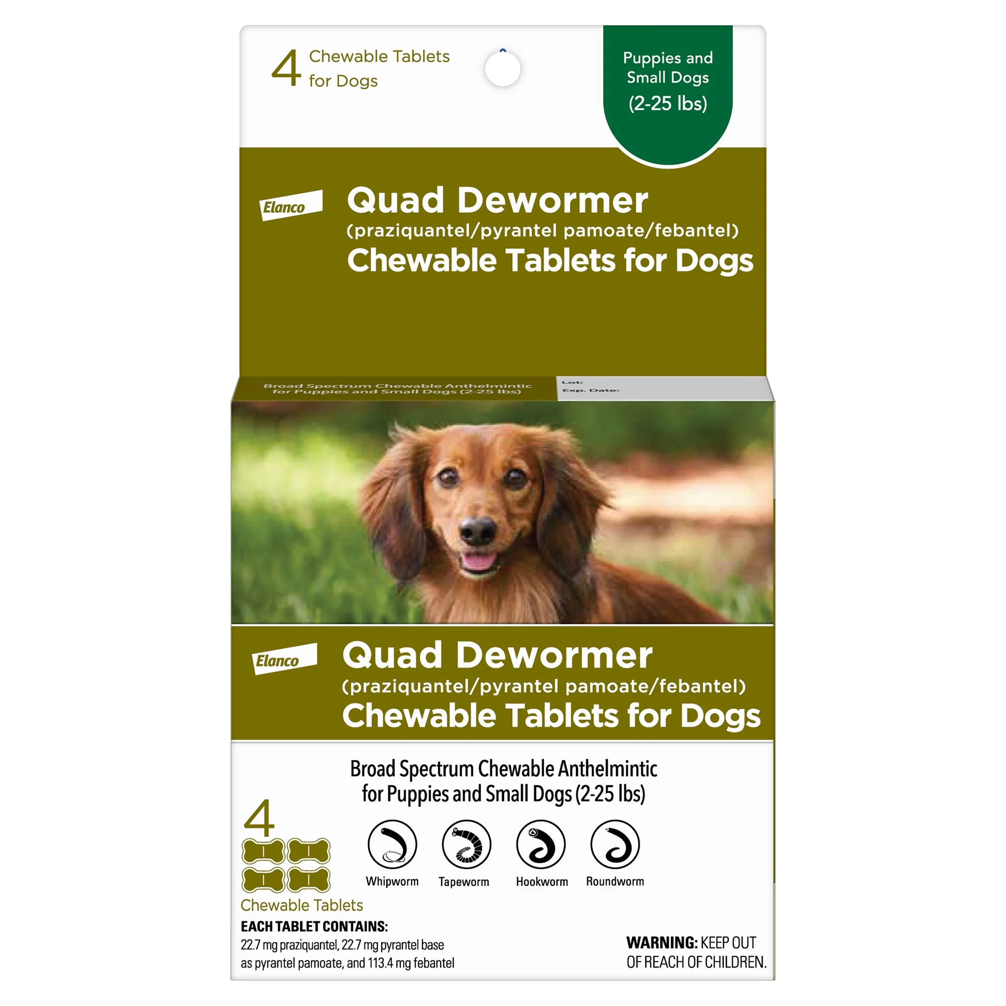 Bayer Chewable Quad Dewormer for Small Dogs  2-25 lbs  4 Chewable Tablets - Image 1