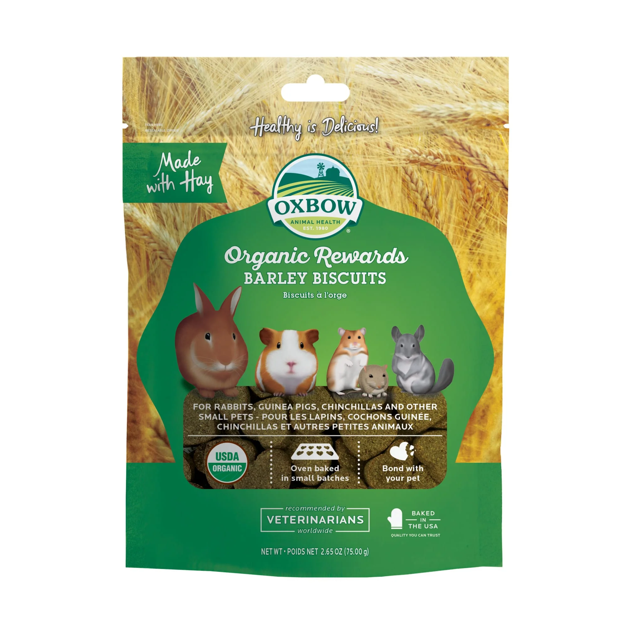 Oxbow Organic Small Animal Treats, Barley Biscuits, 2.65 oz. - Image 1