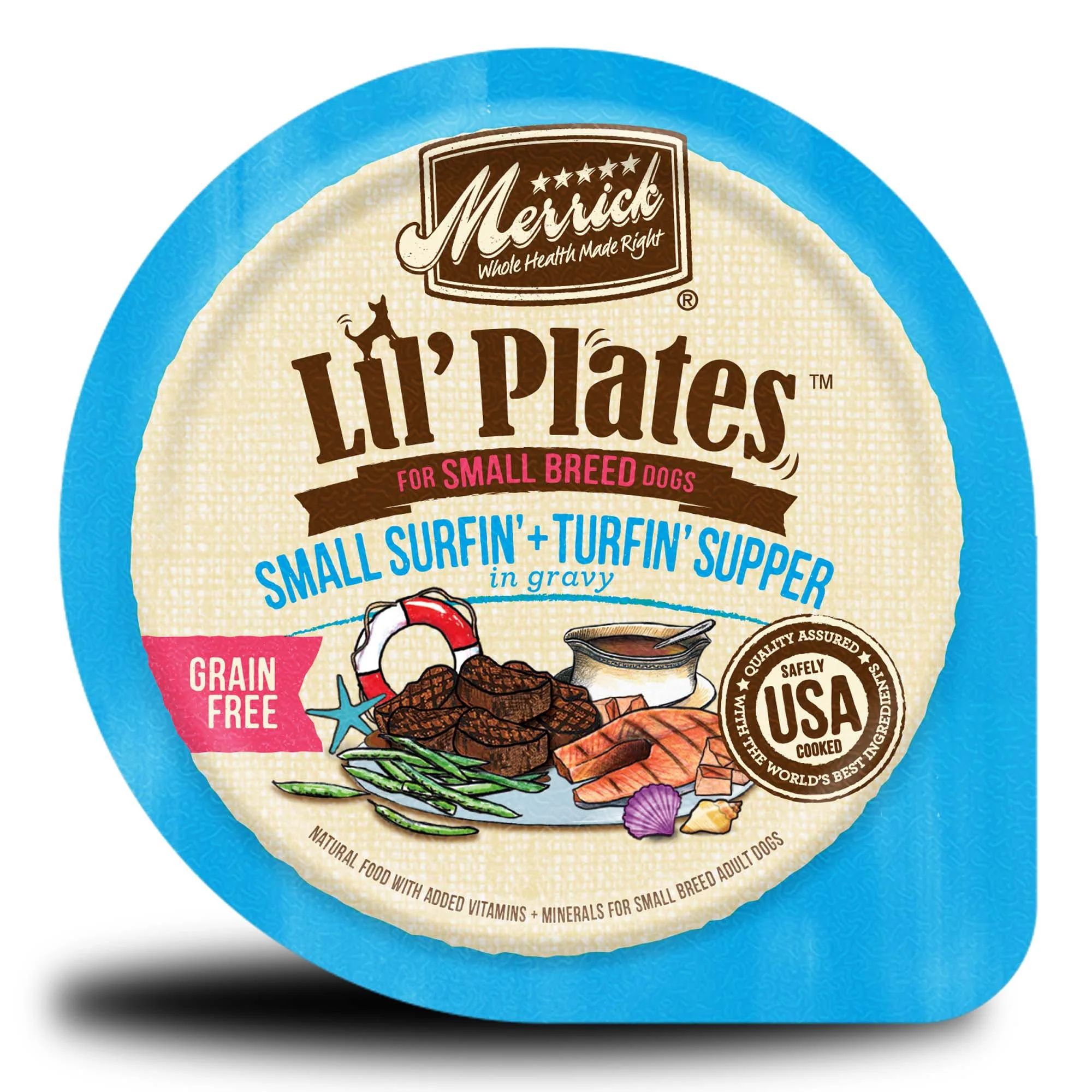 Merrick Lil  Plates Grain Free Small Breed Wet Dog Food Surfin  + Turfin  Supper - 3.5 oz Tubs - Image 1