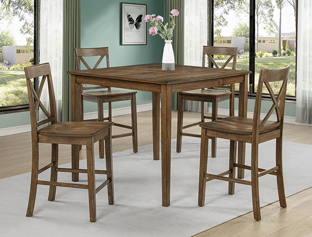 2753SET-BRN Crown Mark THEODORE 5PK Brown Counter Height Table