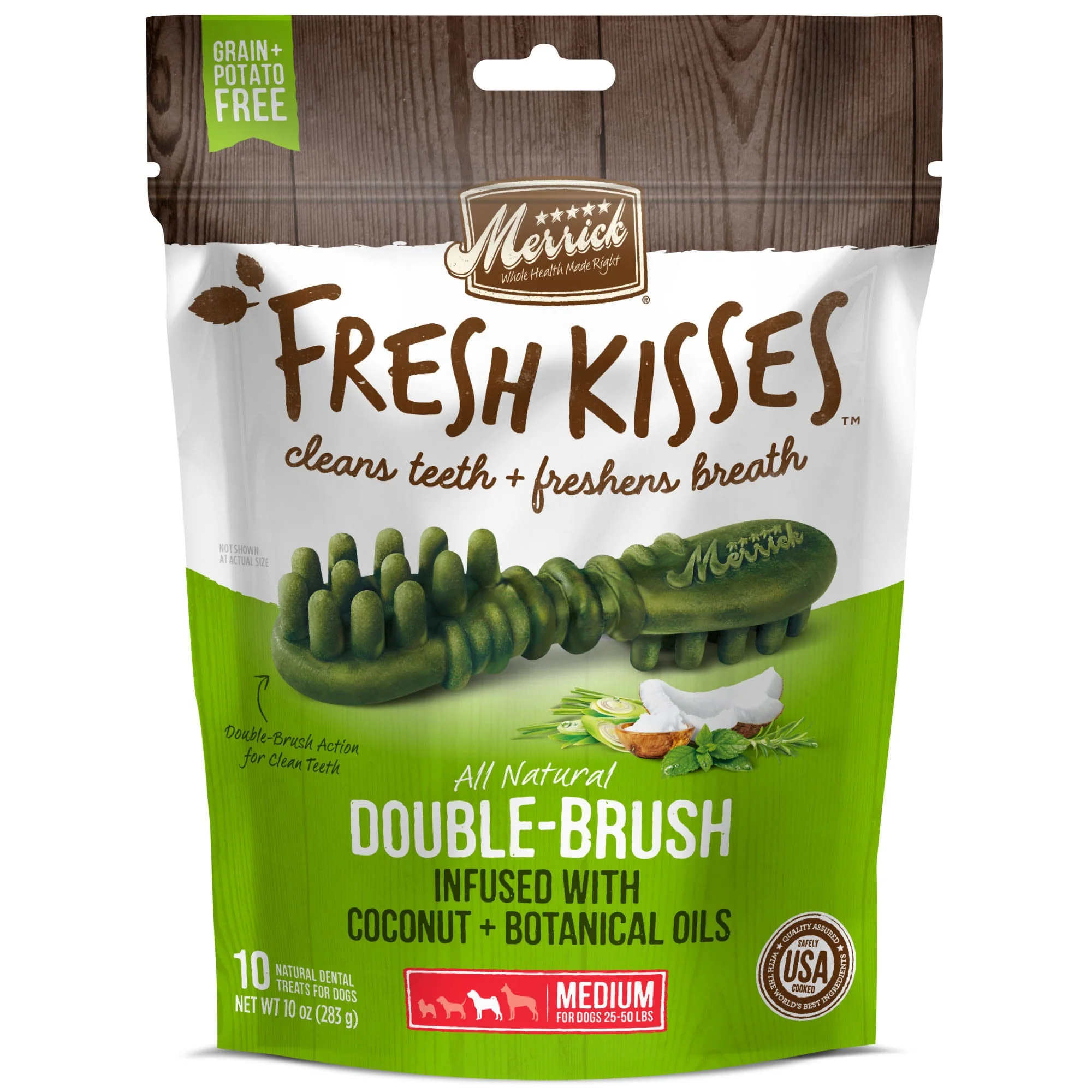 Merrick Fresh Kisses Dog Dental Treats  Coconut Plus Botanical Oils Recipe  Dog Treats for Medium Breeds 25-50 Lbs - 10 ct. Bag - Image 1