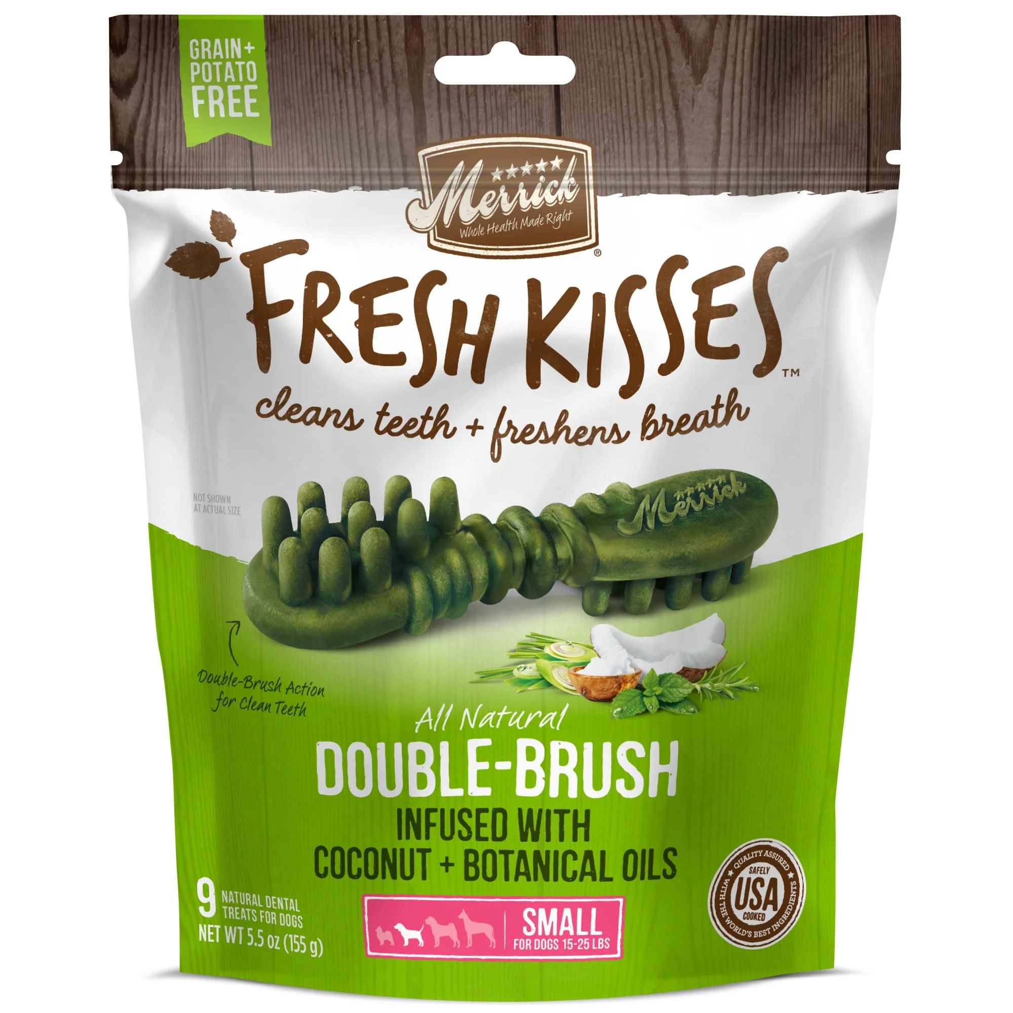 Merrick Fresh Kisses Grain-Free Coconut Oil & Botanicals Small Brush Dental Dog Treats, 9 Ct - Image 1