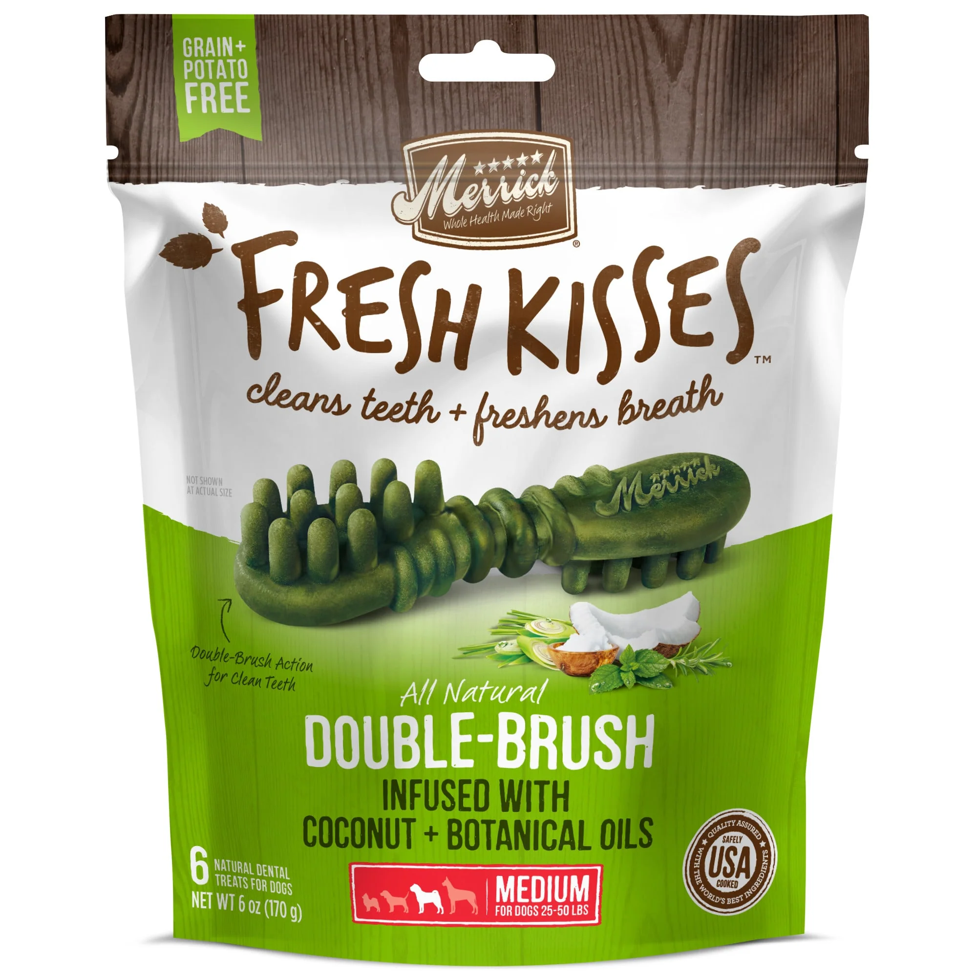 Merrick Fresh Kisses Grain-Free Coconut Oil & Botanicals Medium Brush Dental Dog Treats  6 Ct - Image 1