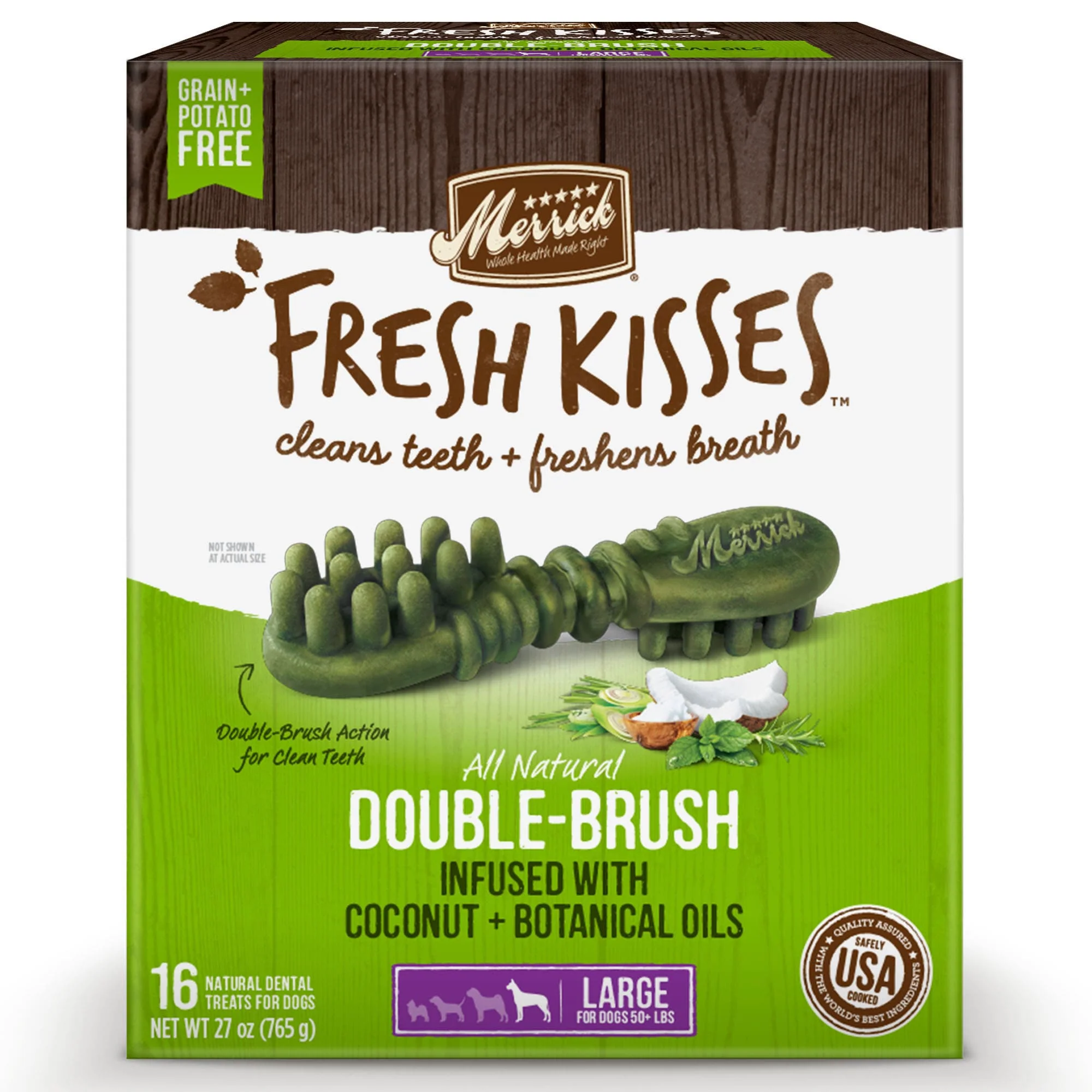 Merrick Fresh Kisses Dog Dental Treats  Coconut Plus Botanical Oils Recipe  Dog Treats for Large Breeds Over 50 Lbs - 16 ct. Box - Image 1