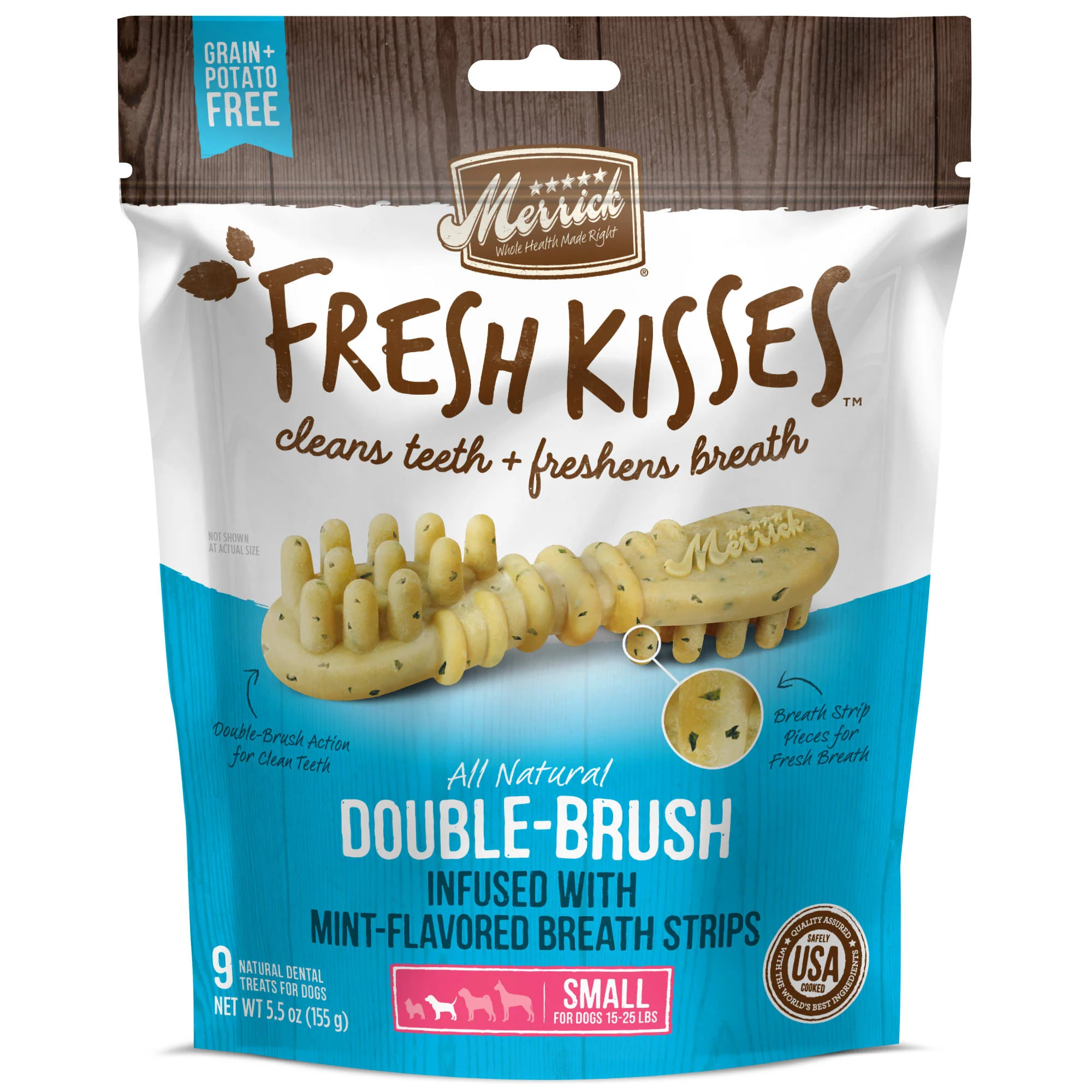 Merrick Fresh Kisses Grain-Free Mint Breath Strips Small Brush Dental Dog Treats, 9 Ct - Image 1