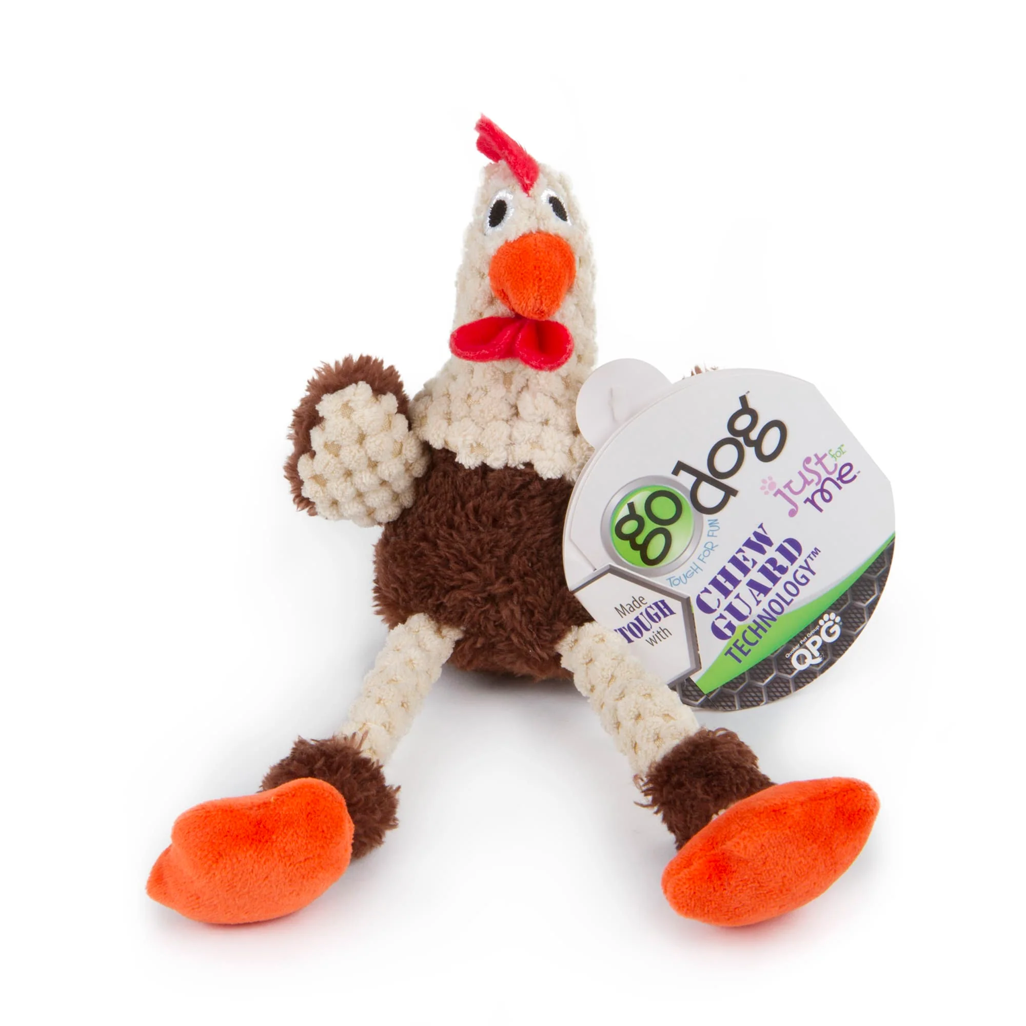 goDog Checkers Rooster Plush Squeaker Dog Toy Mini Brown - Image 1