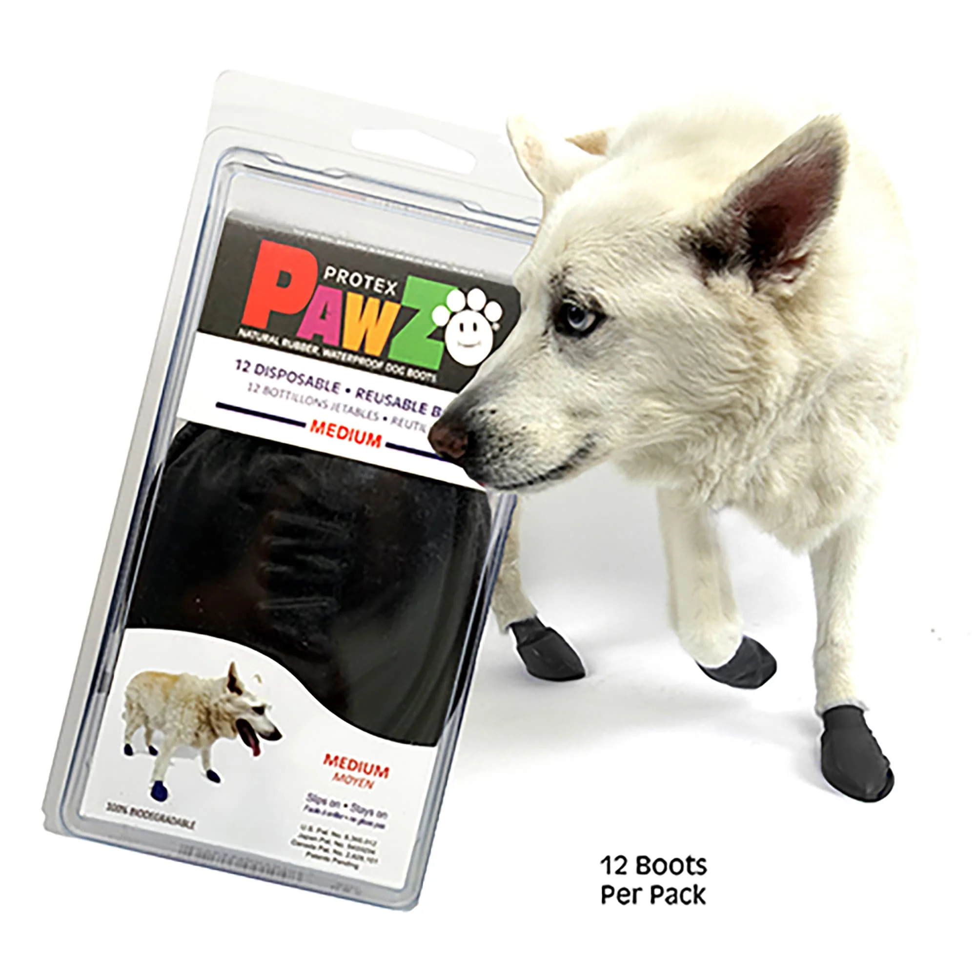 Pawz Natural Rubber Disposable Dog Boots Medium Black 12ct - Image 1