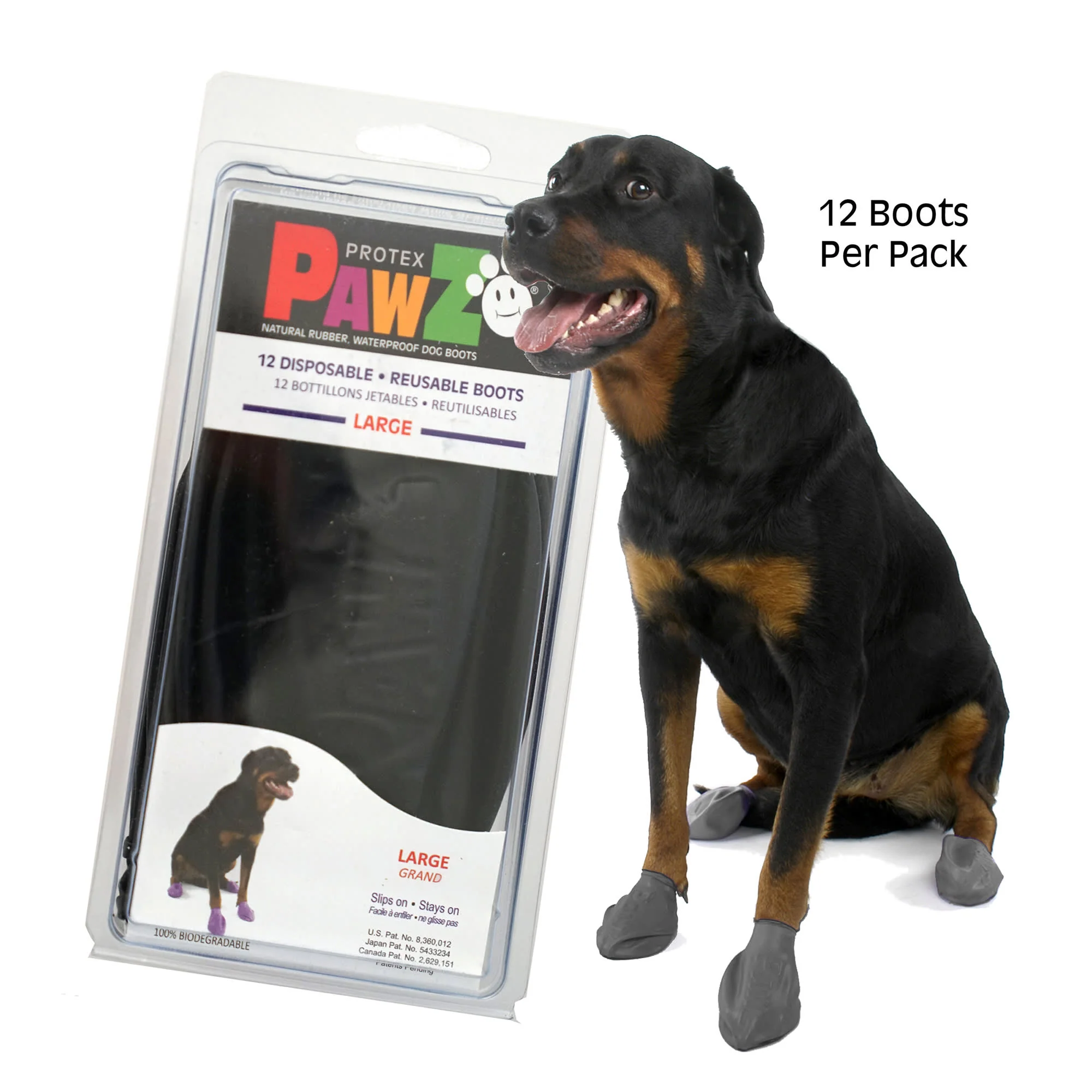 Pawz Natural Rubber Disposable Dog Boots Large Black 12ct - Image 1