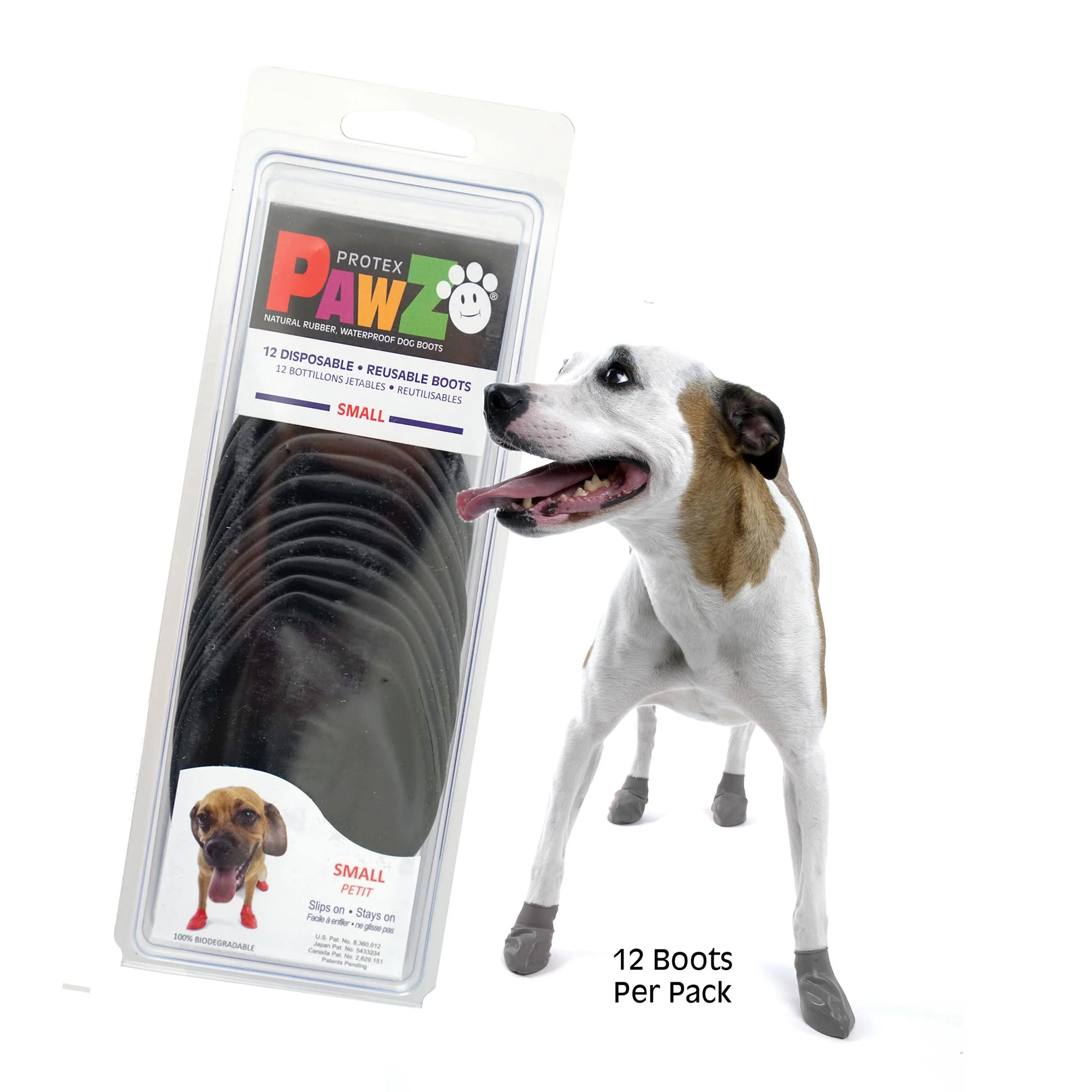 Pawz Natural Rubber Disposable Dog Boots Small Black 12ct - Image 1