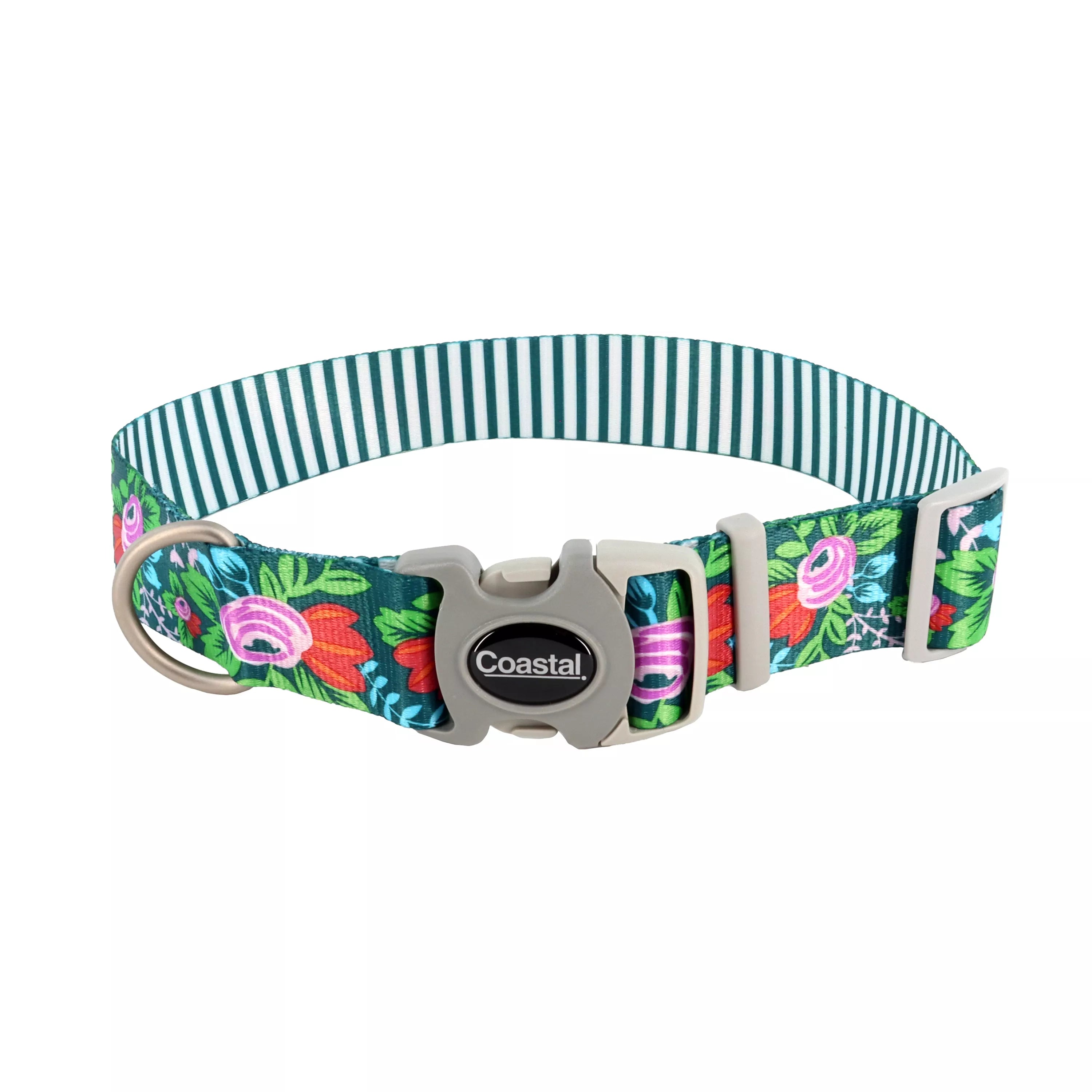 Coastal Sublime 3/4in Wide 8-12in Adjustable Dog Collar Flower Stripe - Image 1
