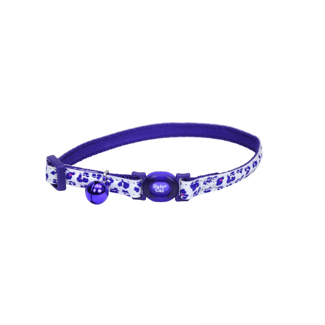 Coastal Safe Cat 3/8in Wide 8-12in Glow in the Dark Breakaway Collar Glowing Purple Leopards - Image 1