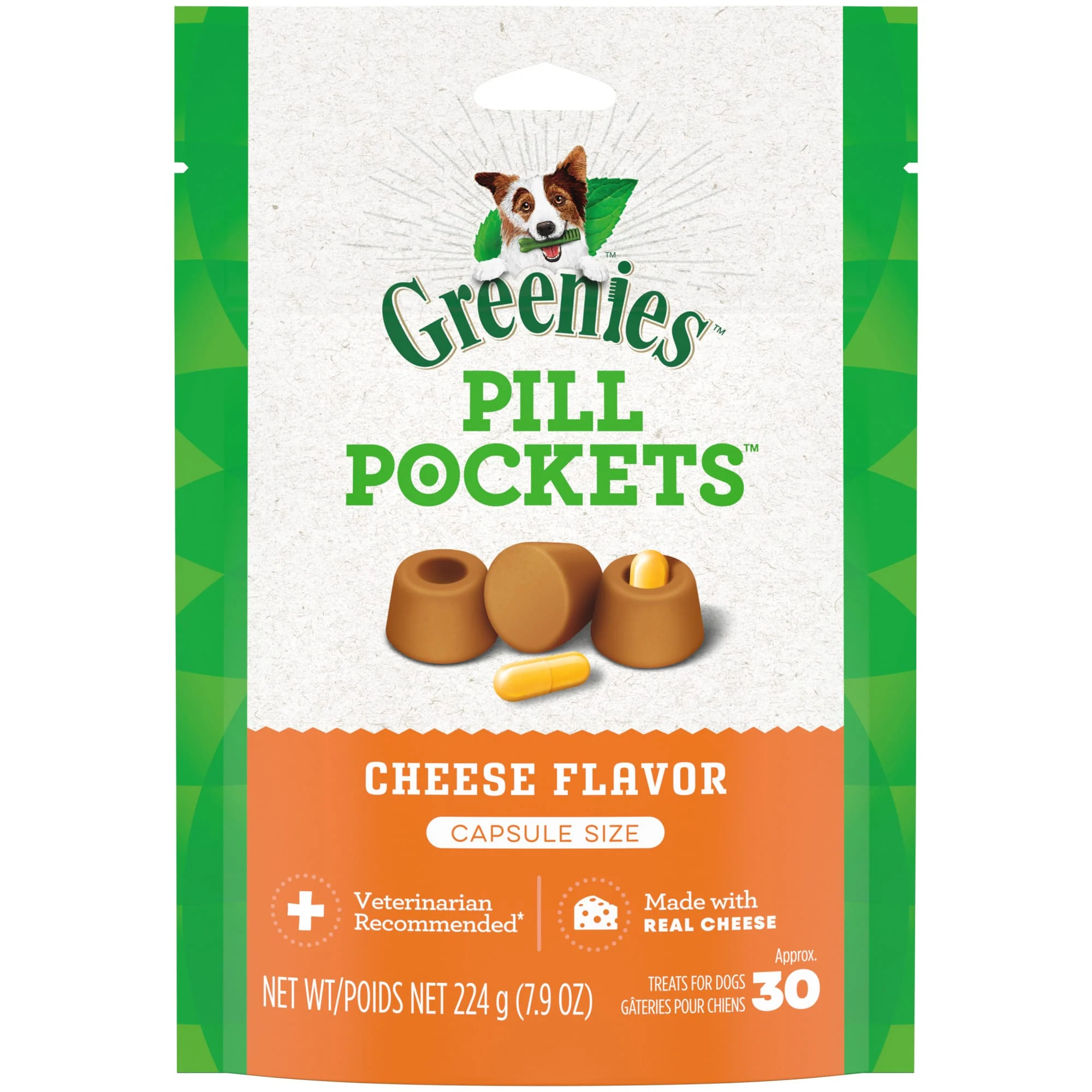 GREENIES PILL POCKETS for Dogs Capsule Size Natural Soft Dog Treats  Cheese Flavor  7.9 oz. Pack (30 Treats) - Image 1
