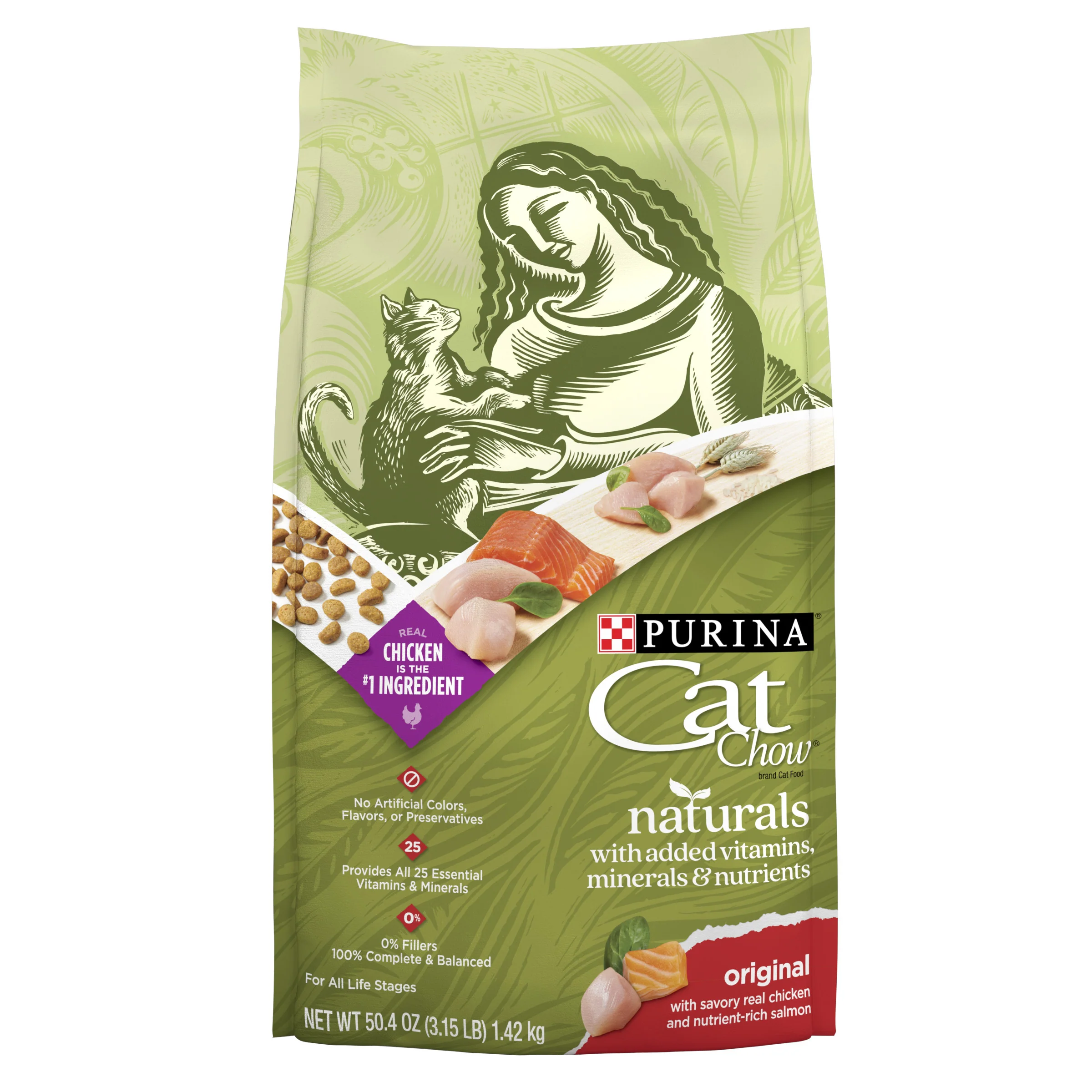 Purina Cat Chow Naturals With Added Vitamins, Minerals and Nutrients Dry Cat Food, Naturals Original 3.15lb - Image 1