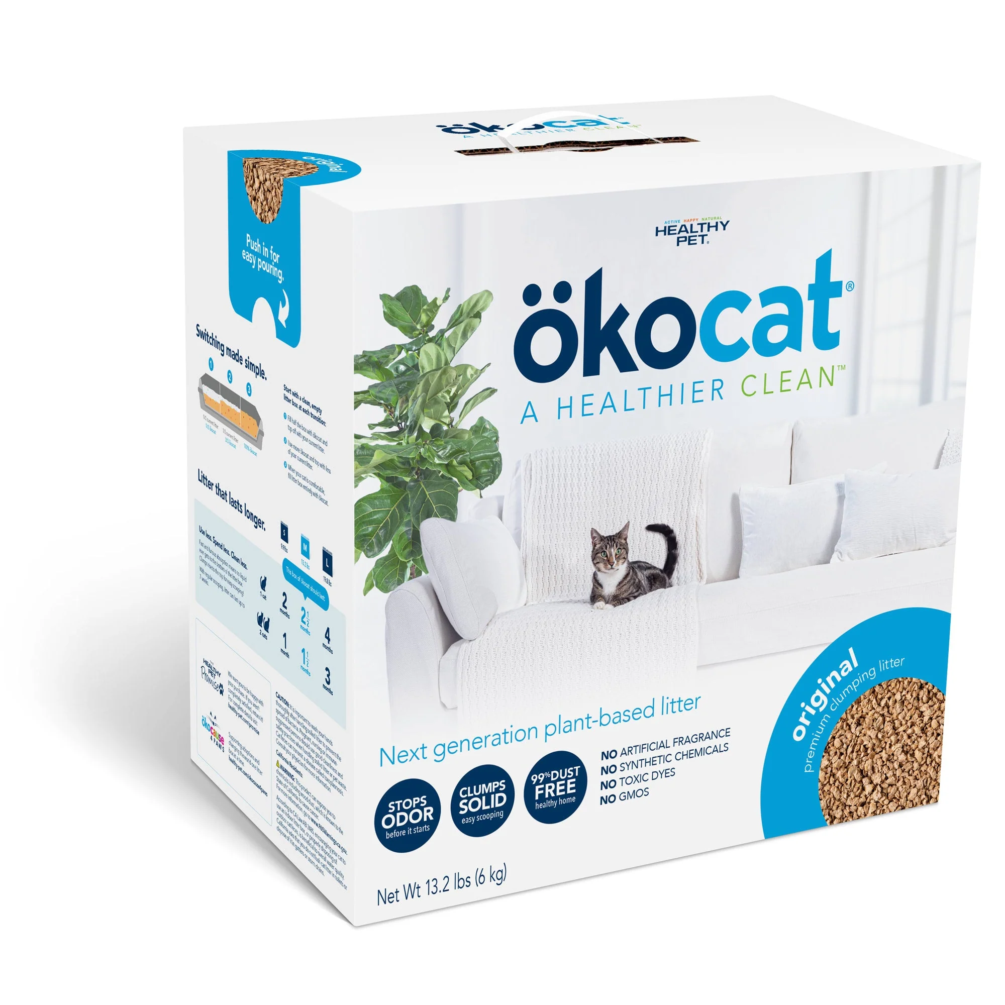 okocat Premium Original Clumping Natural Wood Cat Litter  Dust Free  12.6lb - Image 1