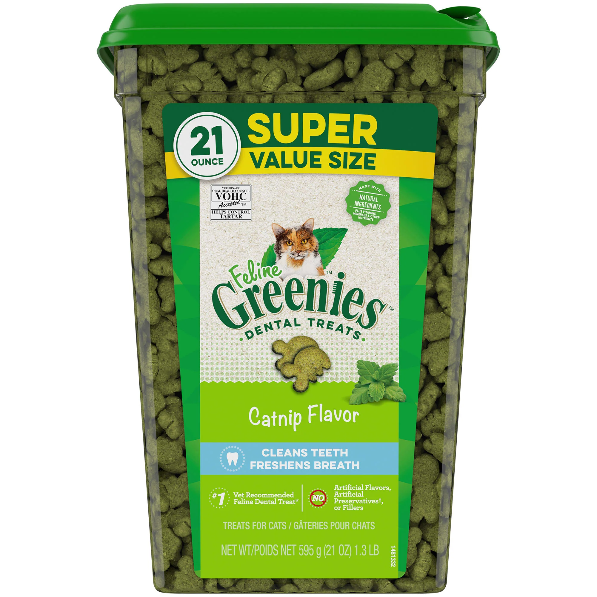 Greenies Feline Dental Cat Treats, Catnip Flavor, 21oz Tub - Image 1