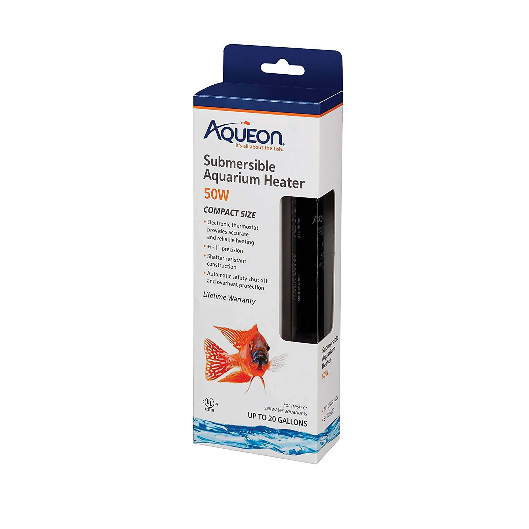 Aqueon Submersible Aquarium Heater  50 Watts  Up to 20 Gallons - Image 1