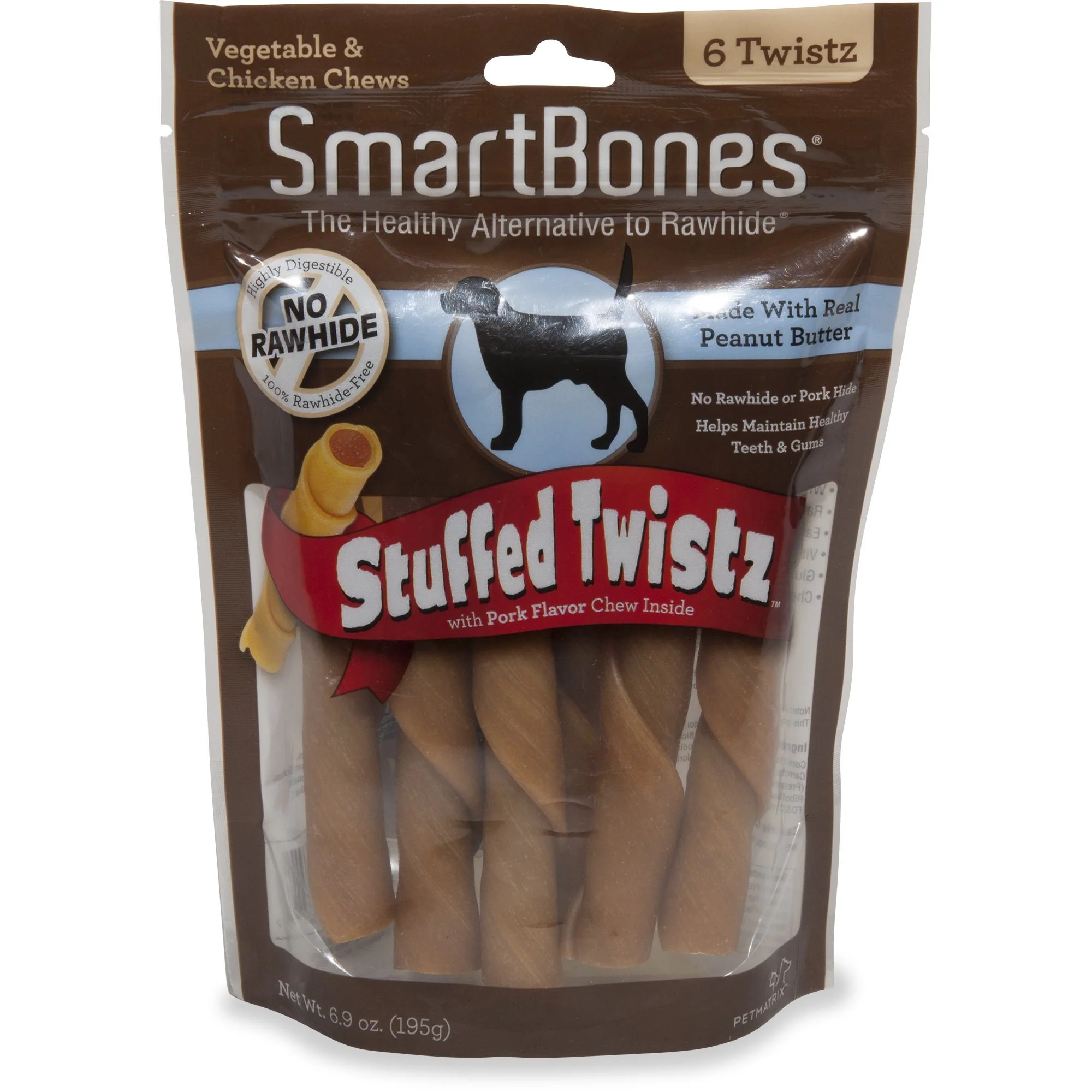 SmartBones Stuffed Twistz Dog Chew- Peanut Butter  Rawhide-Free 6 Pk - Image 1