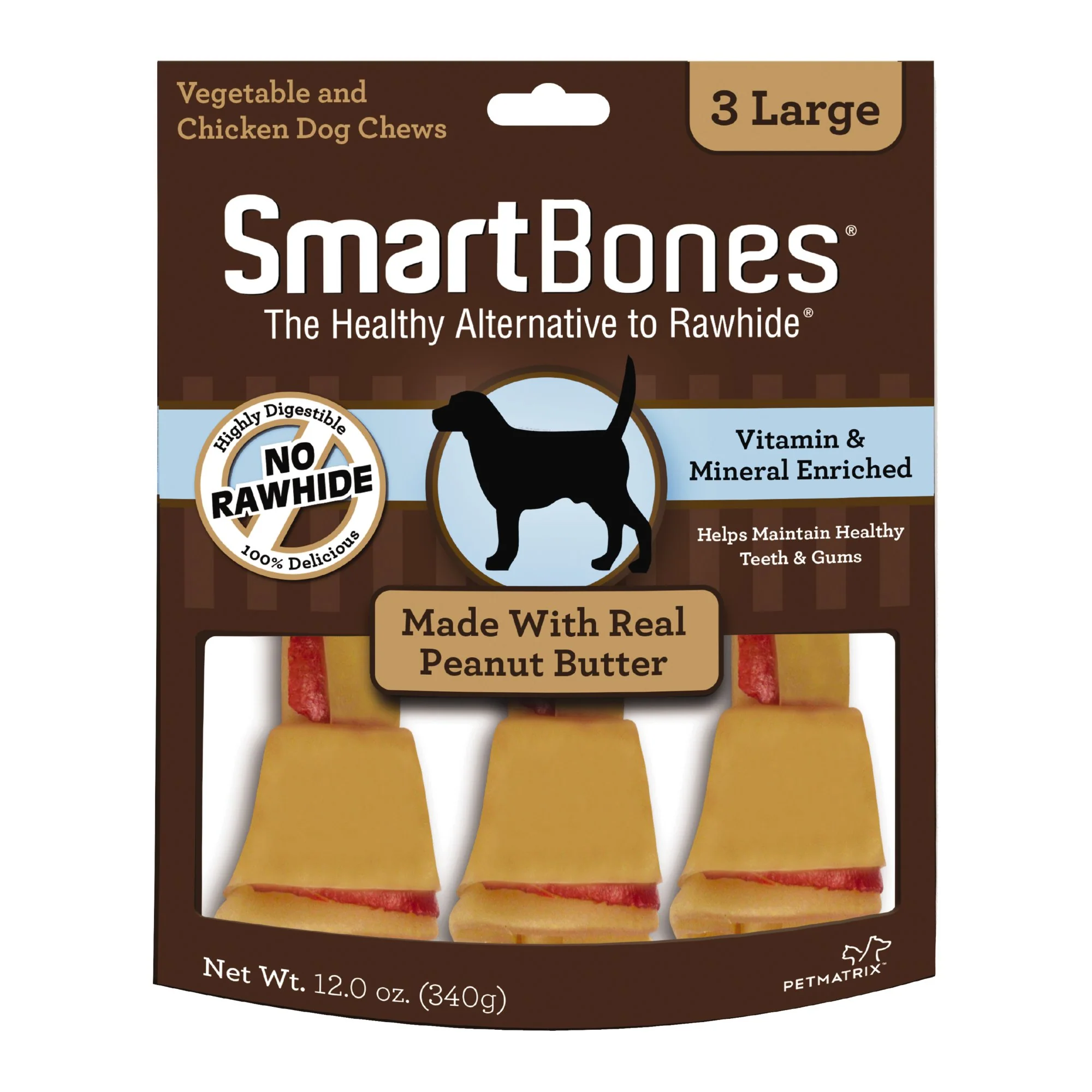 SmartBones Large Chews with Real Peanut Butter 3 Count  Rawhide-Free Chews for Dogs - Image 1