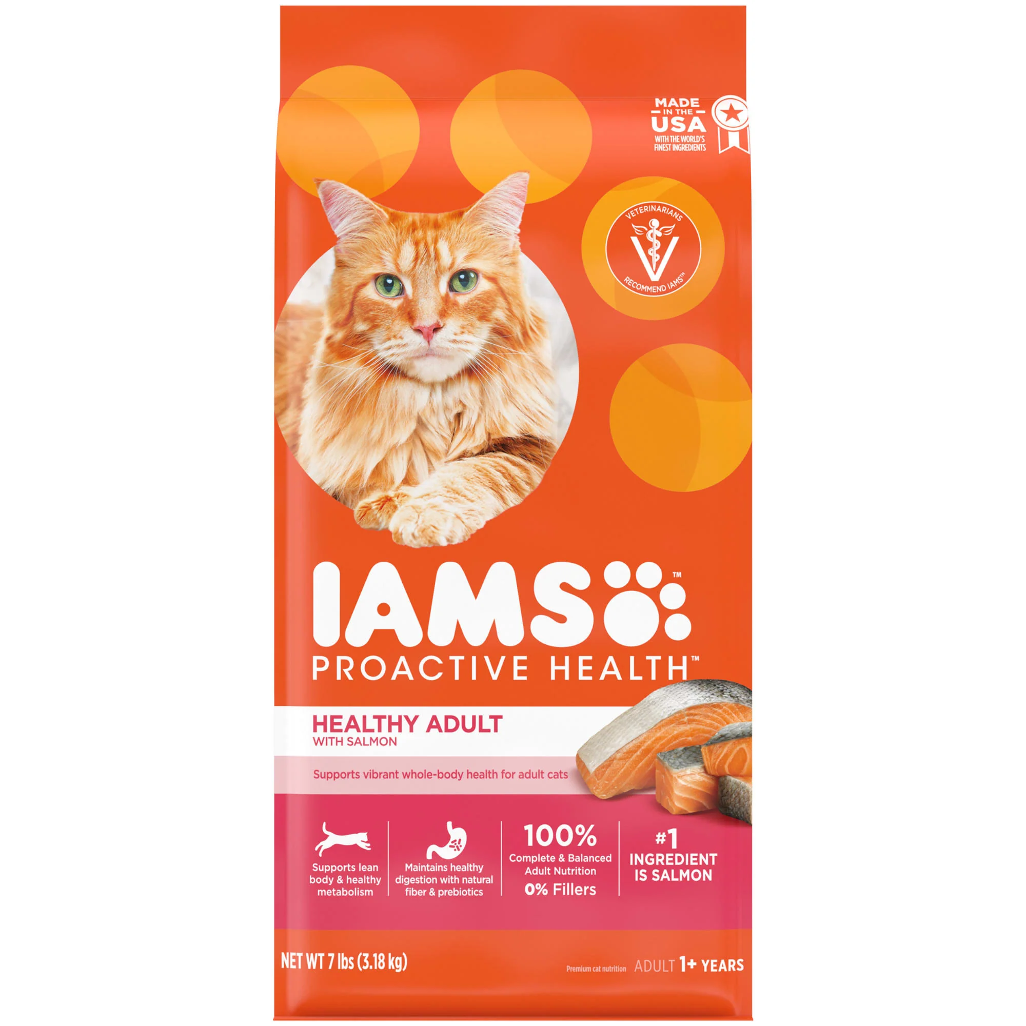 IAMS PROACTIVE HEALTH Healthy Adult Dry Cat Food with Salmon  7 lb. Bag - Image 1