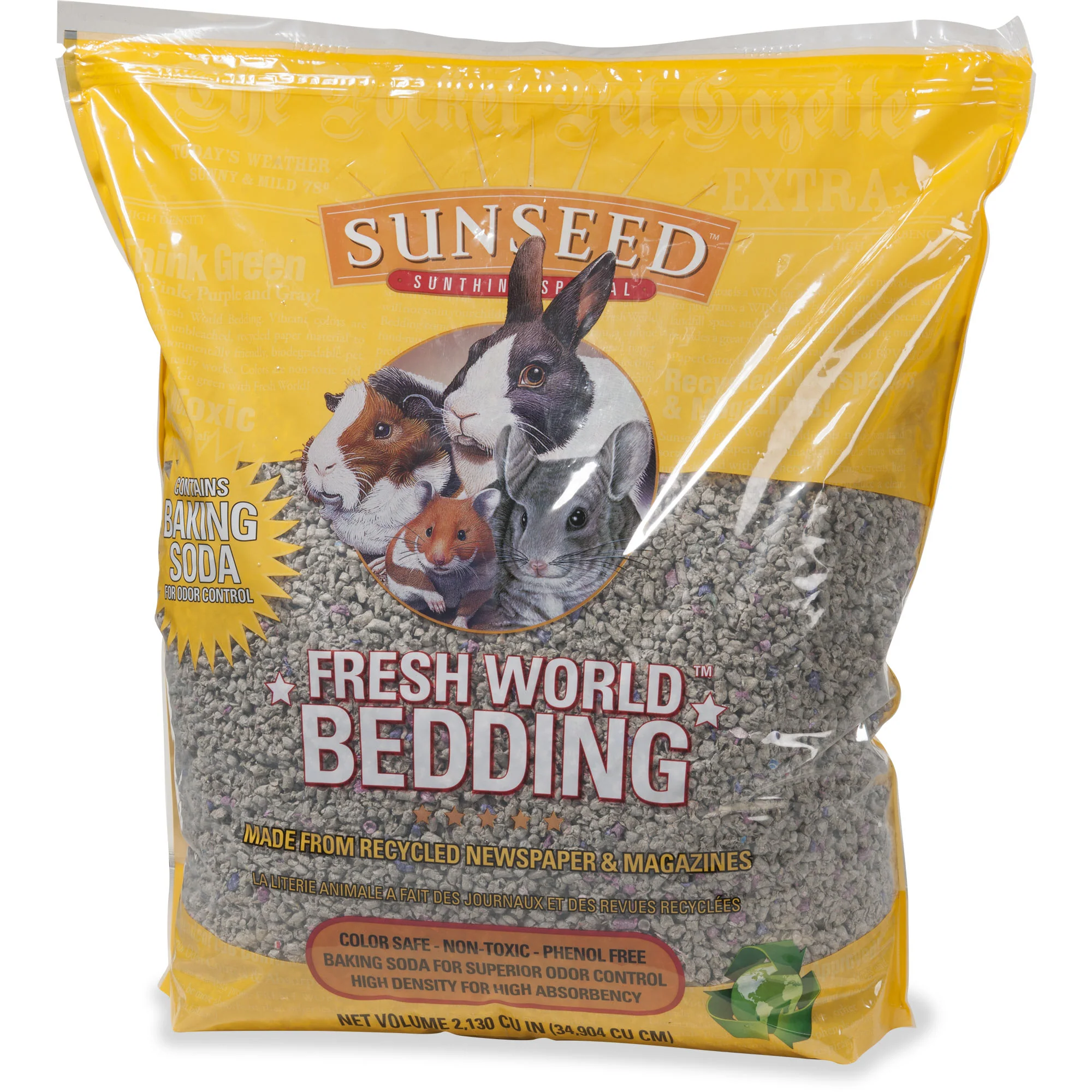 Sunseed Company-Fresh World Small Animal Bedding- Gray Fleck 2130 Ci - Image 1