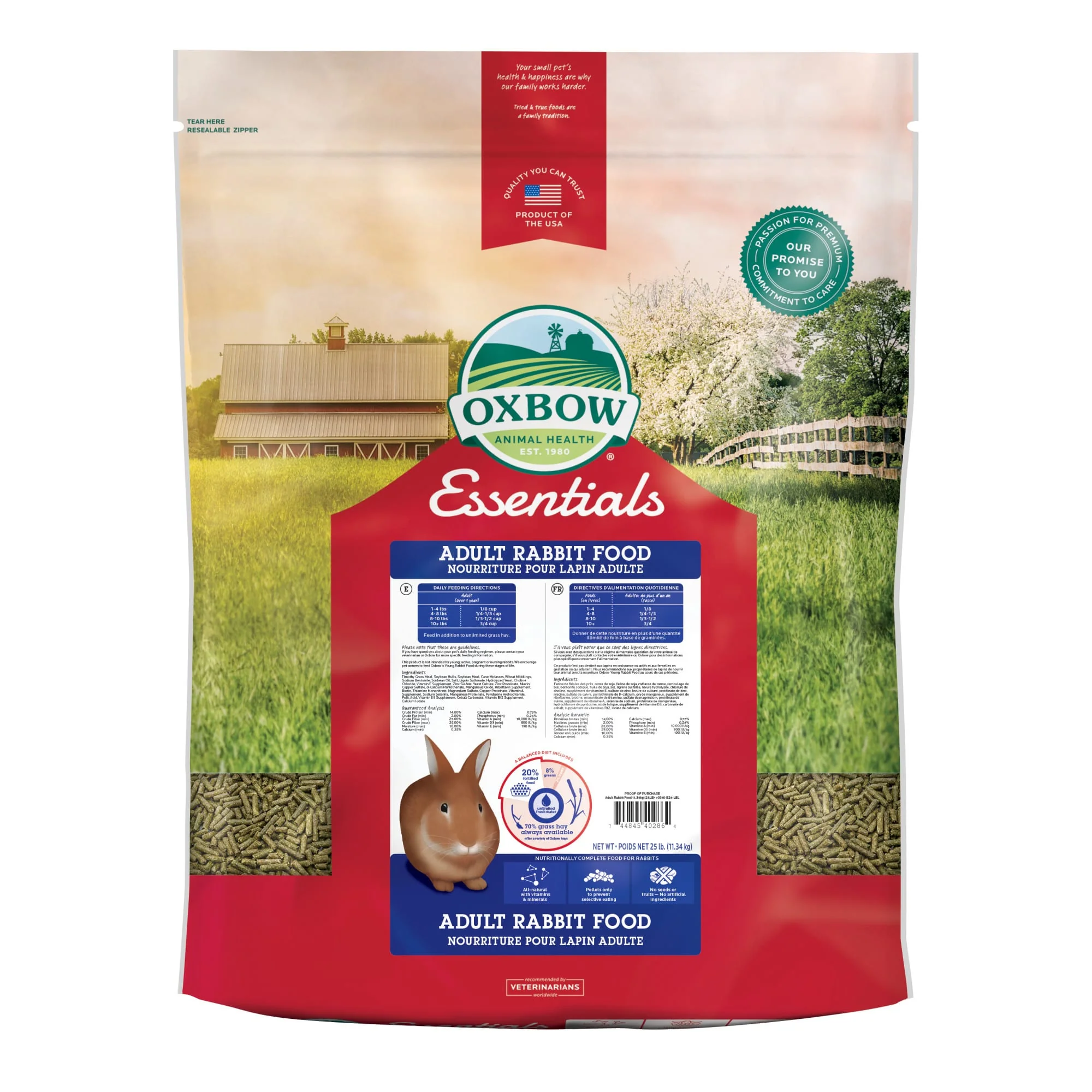 Oxbow Pet Products Essentials Adult Dry Rabbit Food  25 lbs. - Image 1