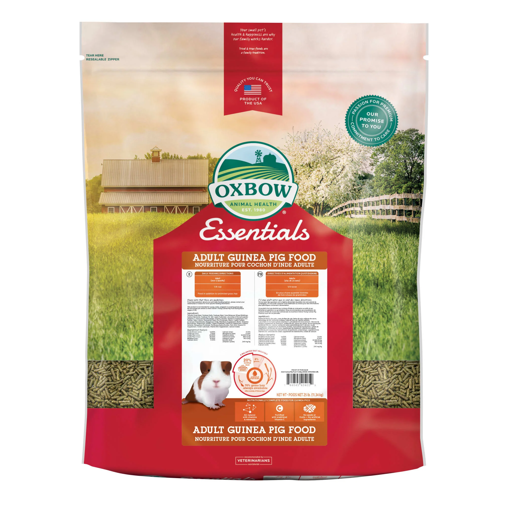 Oxbow Essentials Adult Dry Guinea Pig Food, 25 lbs. - Image 1