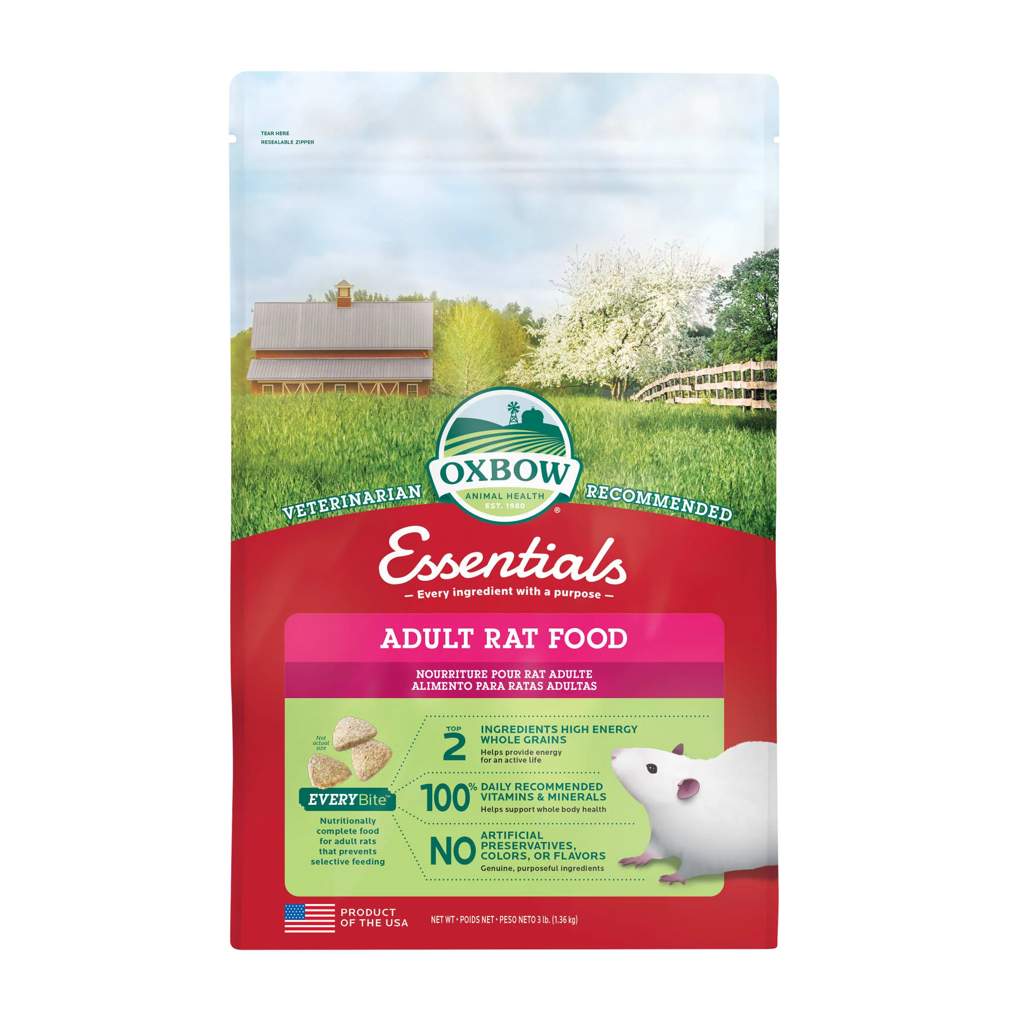 Oxbow Essentials Adult Rat Dry Food  3 lbs. - Image 1