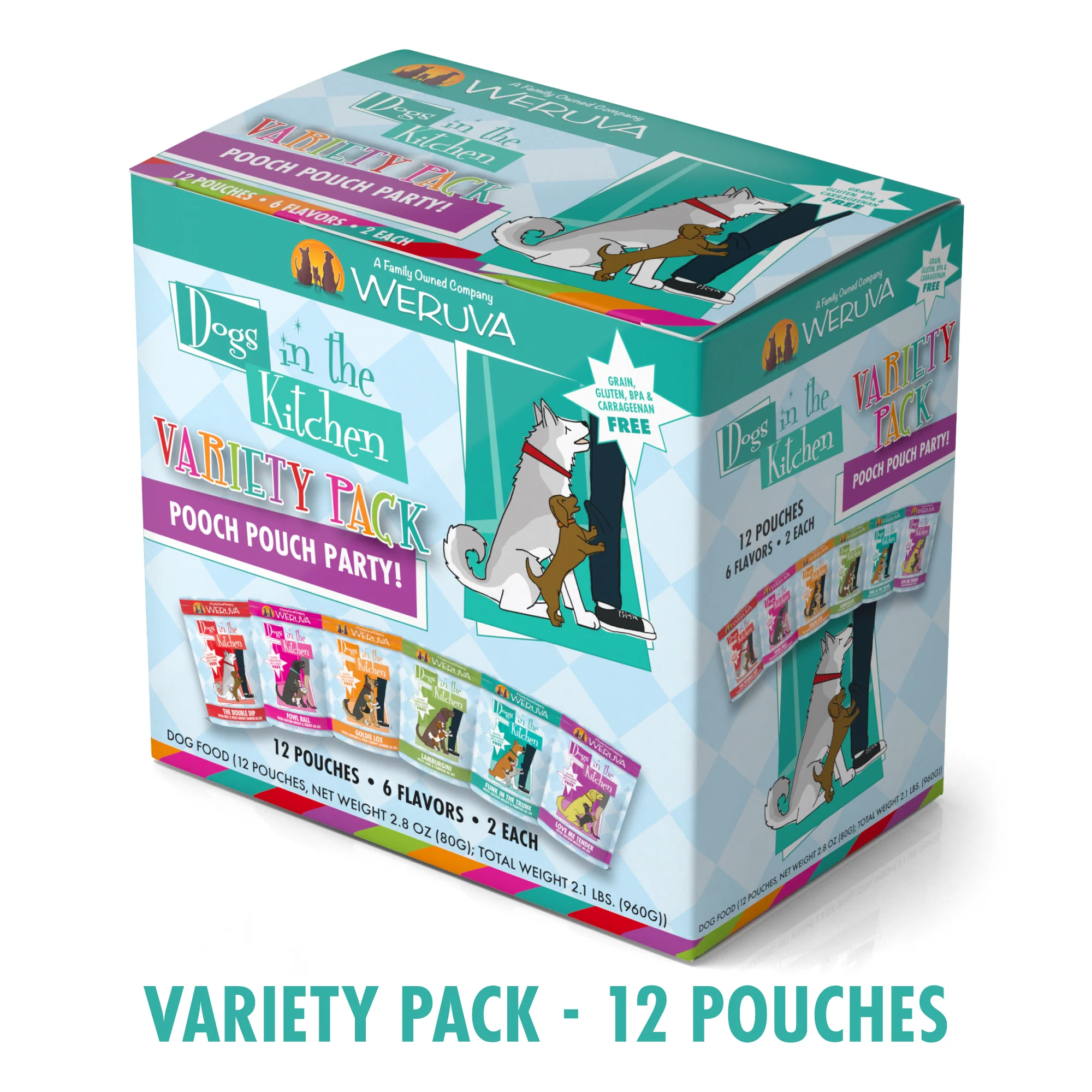 Weruva Dogs in the Kitchen 2.8oz Pouch Dog food Variety 12 Pack Pouch Party! - Image 1