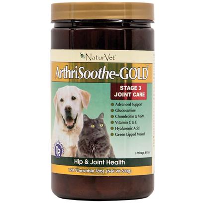 NaturVet ArthriSoothe-GOLD Level 3, MSM and Glucosamine for Dogs and Cats, Advanced Joint Care Support Supplement with Chondroitin and Omega 3, Clinically Tested, 120 Chewable Tablets - Image 1
