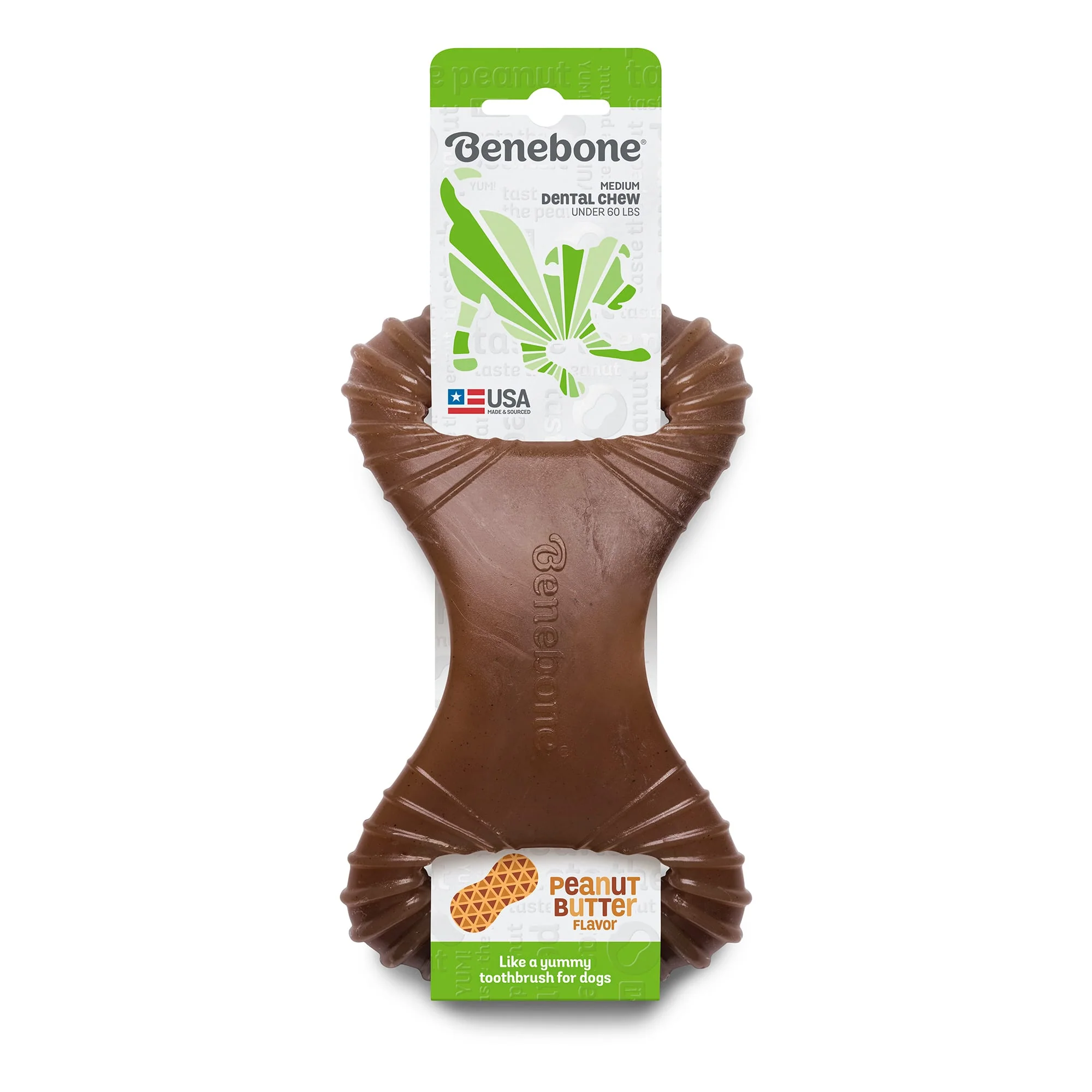 Benebone Real Peanut Durable Dental Dog Chew Toy  Medium - Image 1