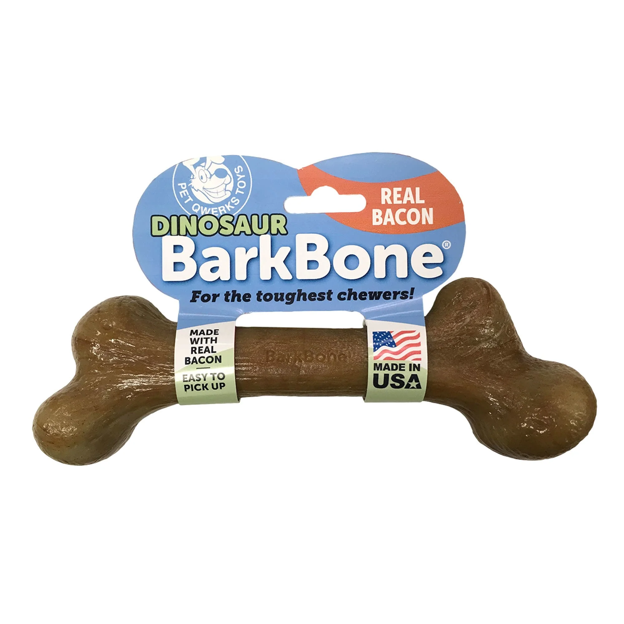 Pet Qwerks BarkBone Dinosaur Nylon Dog Bone Chew Toy  Bacon Flavor  eXtra Large - Image 1