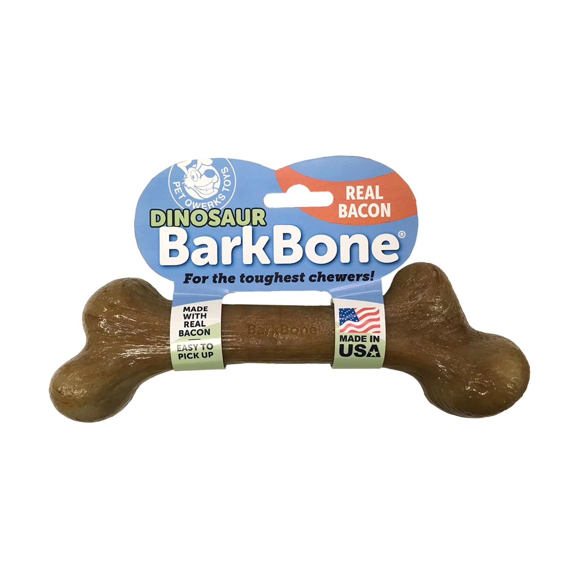 Pet Qwerks BarkBone Dinosaur Nylon Dog Bone Chew Toy  Bacon Flavor  Medium - Image 1