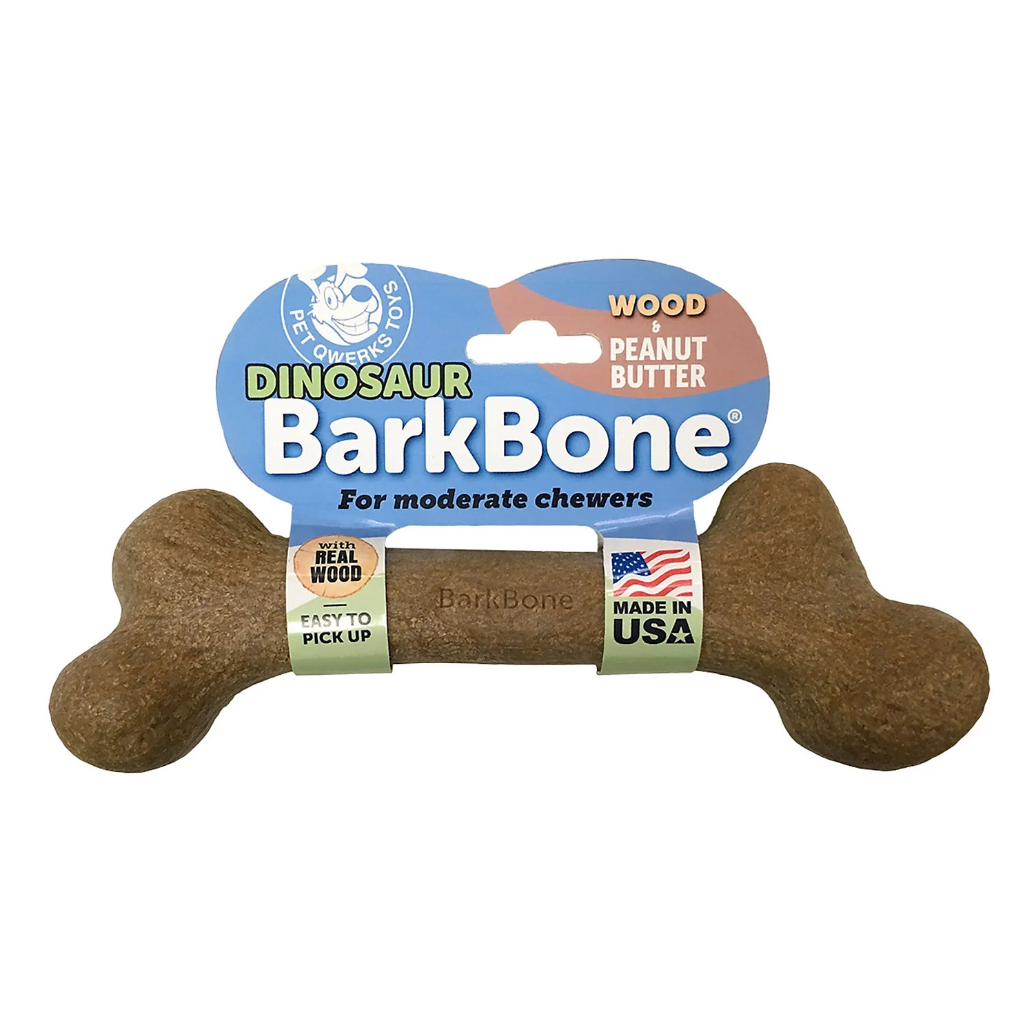 Pet Qwerks BarkBone Dinosaur Wood Dog Bone Chew Toy  Peanut Butter Flavor  XXX-Large - Image 1