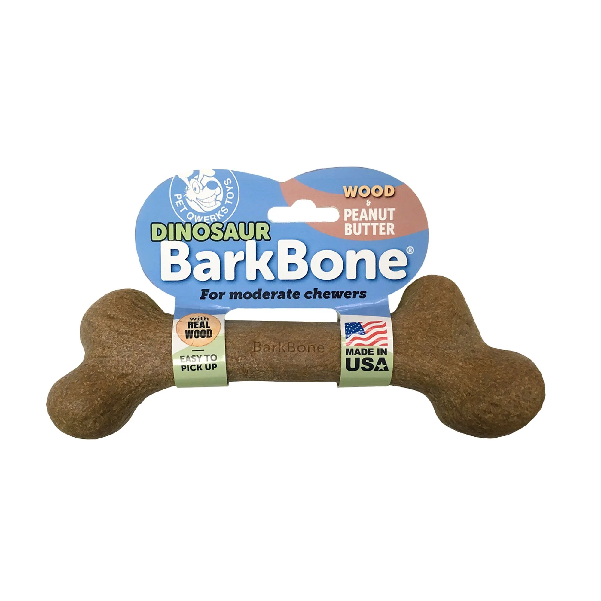 Pet Qwerks BarkBone Dinosaur Wood Dog Bone Chew Toy  Peanut Butter Flavor  XX-Large - Image 1